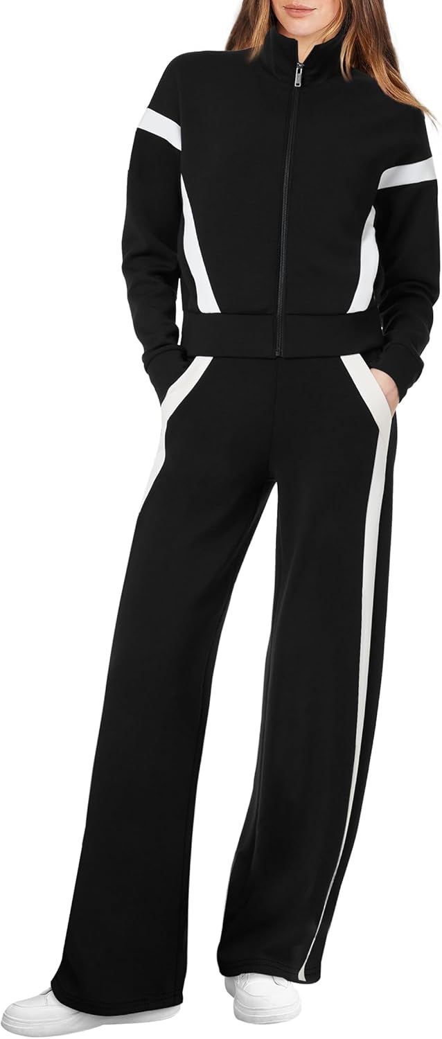 XIEERDUO Lounge Sets for Women 2024 Sweatsuit 2 Piece Outfits Sweatshirt Wide Leg Sweatpant Tracksuit Matching Set