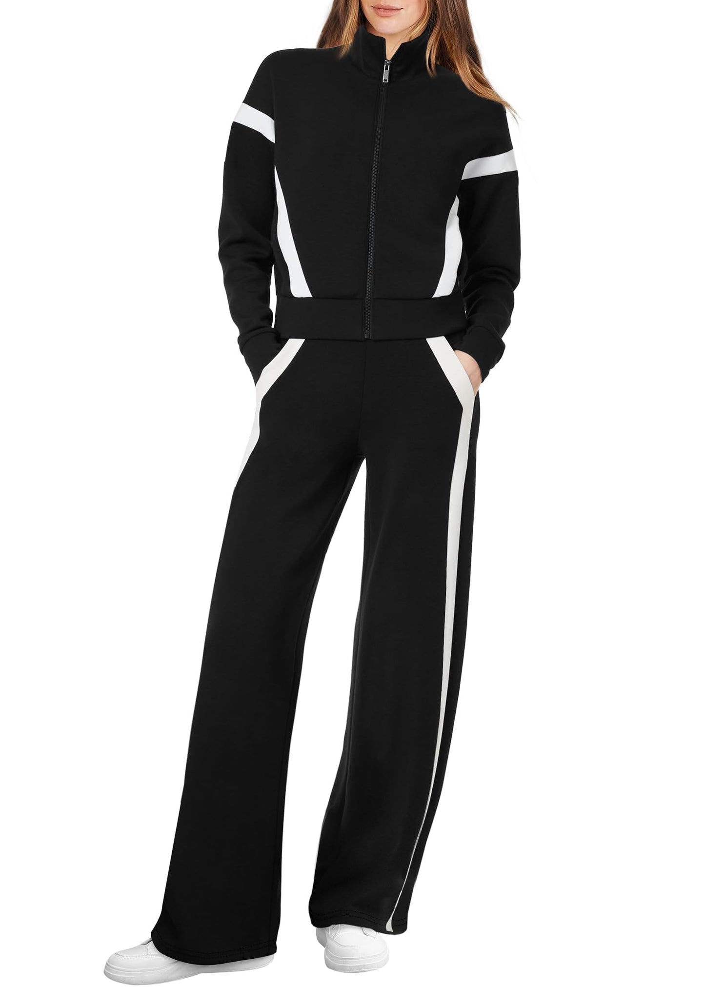 XIEERDUO Lounge Sets for Women 2024 Sweatsuit 2 Piece Outfits Sweatshirt Wide Leg Sweatpant Tracksuit Matching Set