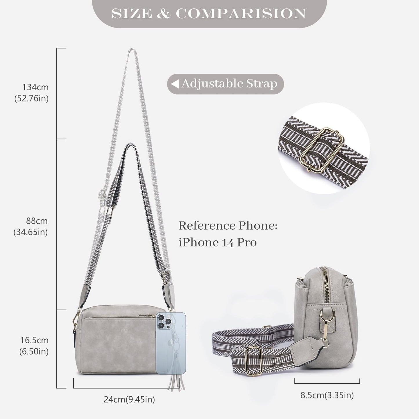 Triple Zip Small Crossbody Bag for women,Wide Strap Cell Phone Purse Shoulder Handbag Wallet with Credit Card Slots