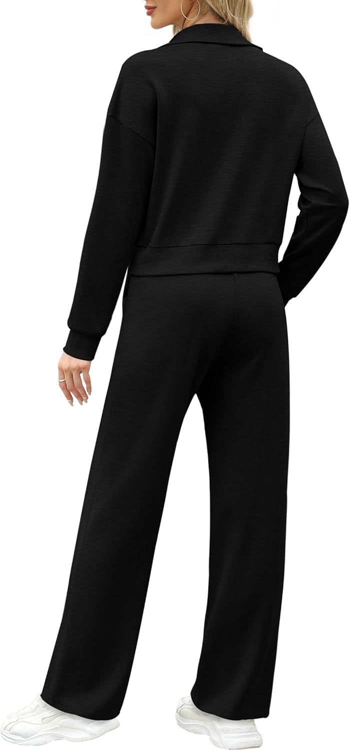 XIEERDUO Lounge Sets for Women 2024 Sweatsuit 2 Piece Outfits Sweatshirt Wide Leg Sweatpant Tracksuit Matching Set