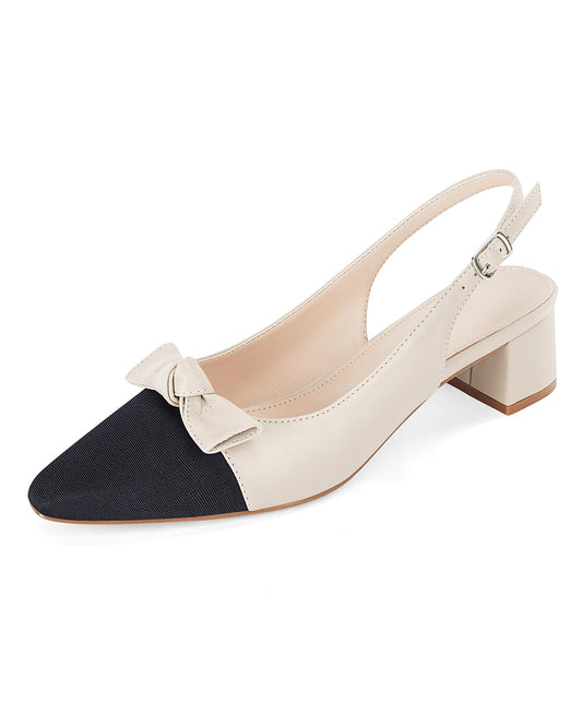 Coutgo Womens Chunky Slingback Bow Heels Low Heel Dress Shoes Pointed Toe Sexy Splicing Casual Wedding Pumps