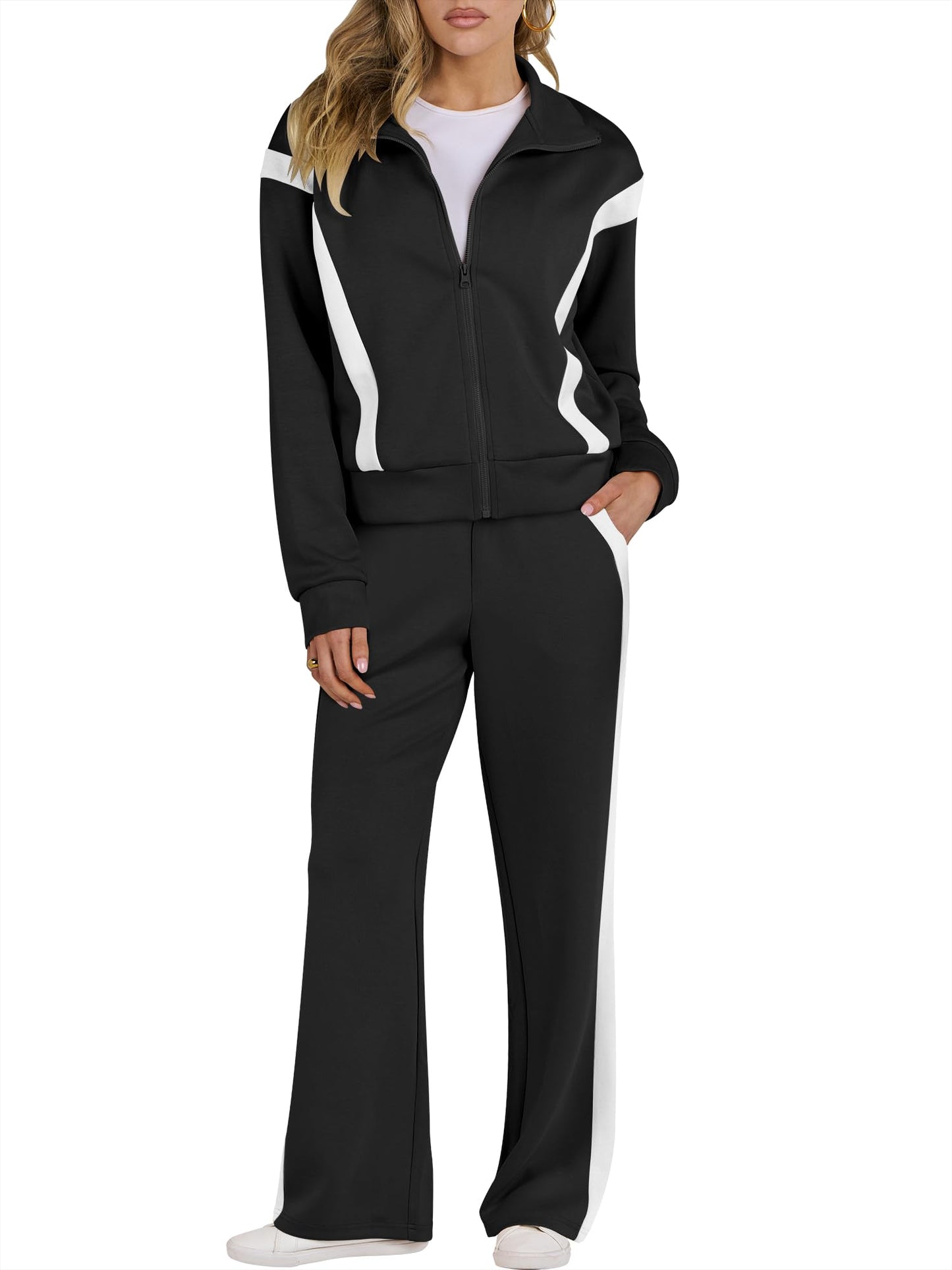 ANRABESS Lounge Sets for Women 2 Piece Outfits Sweatsuit Fall Zip Up Sweatshirts Jogger Pants Matching Sweat Set Tracksuits