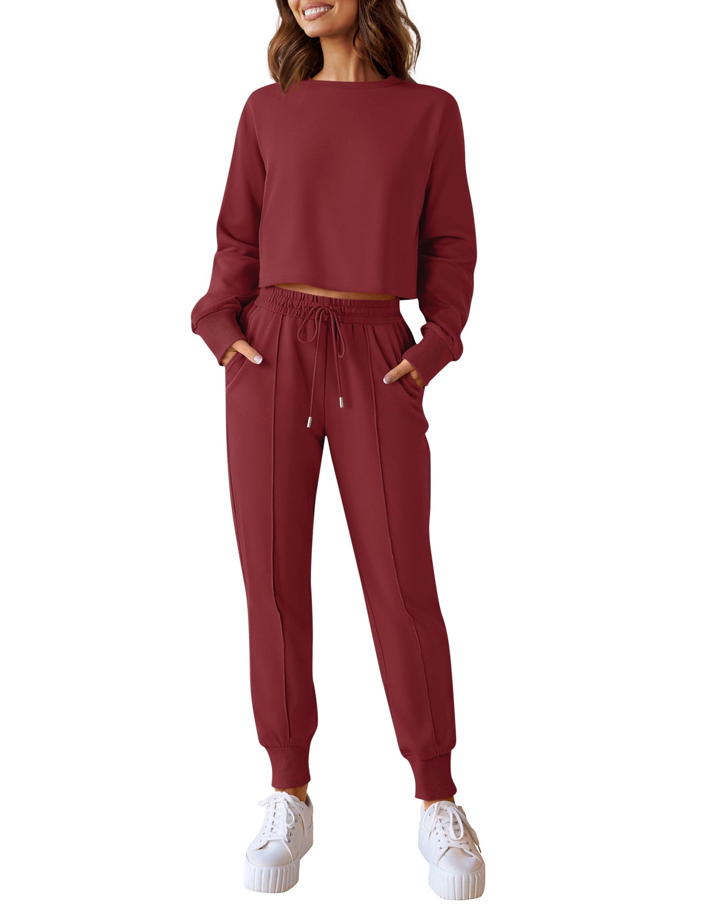 ZESICA Women's Long Sleeve Crop Top and Pants Pajama Sets 2 Piece Jogger Long Sleepwear Loungewear Pjs Sets