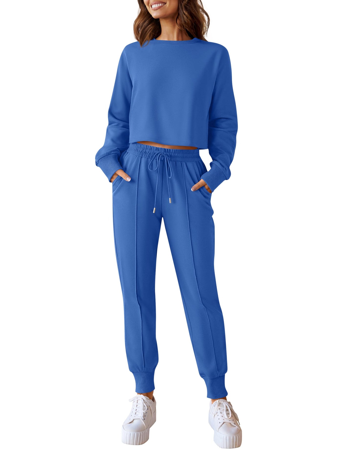 ZESICA Women's Long Sleeve Crop Top and Pants Pajama Sets 2 Piece Jogger Long Sleepwear Loungewear Pjs Sets