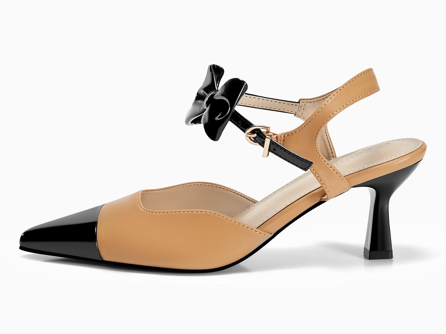 Coutgo Womens Kitten Heels Dress Shoes Closed Pointed Toe Ankle Strap Bow Pumps