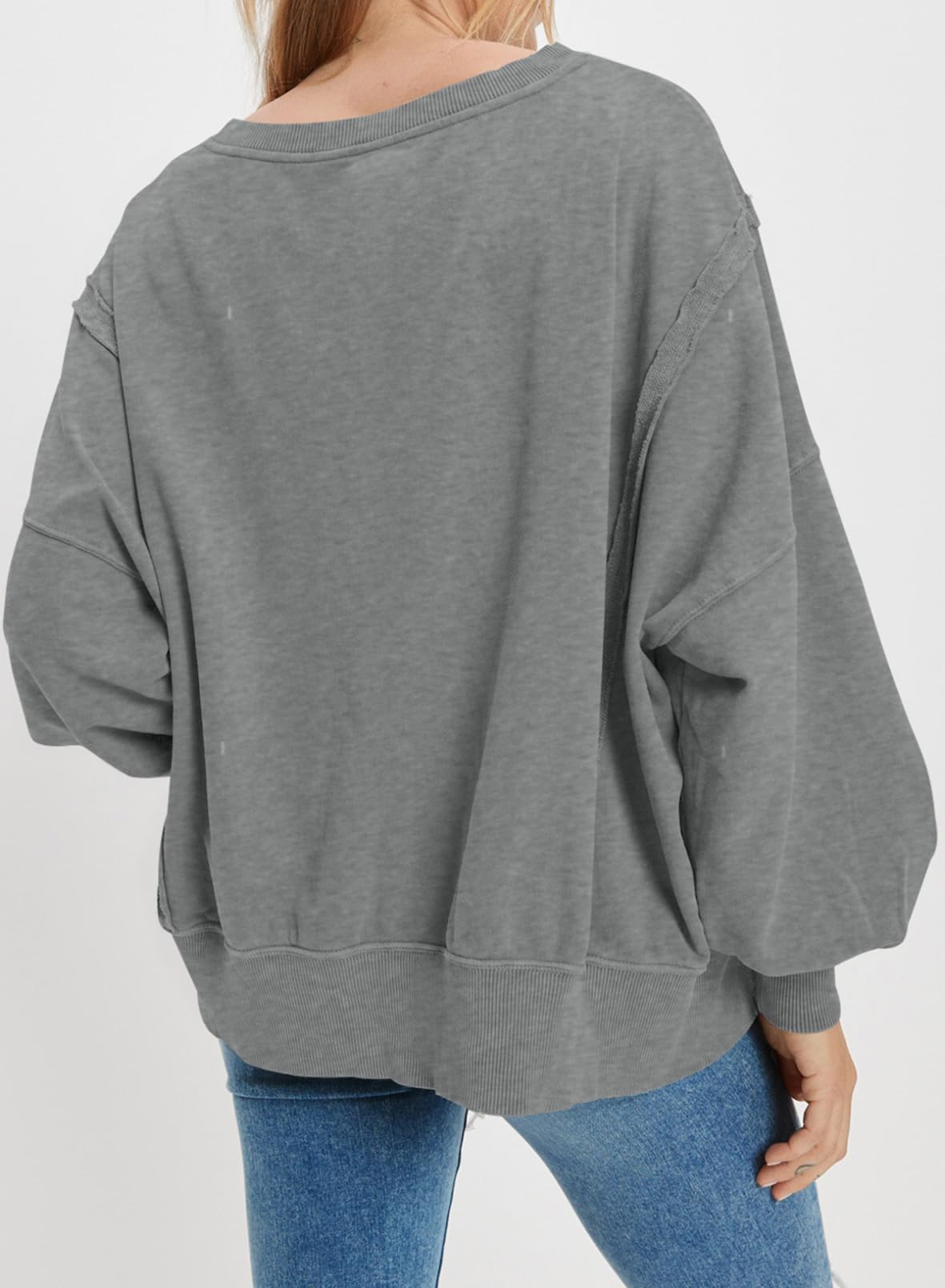 SHEWIN Womens Oversized Reverse Seam Sweatshirt Casual Long Sleeve Crewneck Lightweight Pullover Tops Loose Sweatshirts