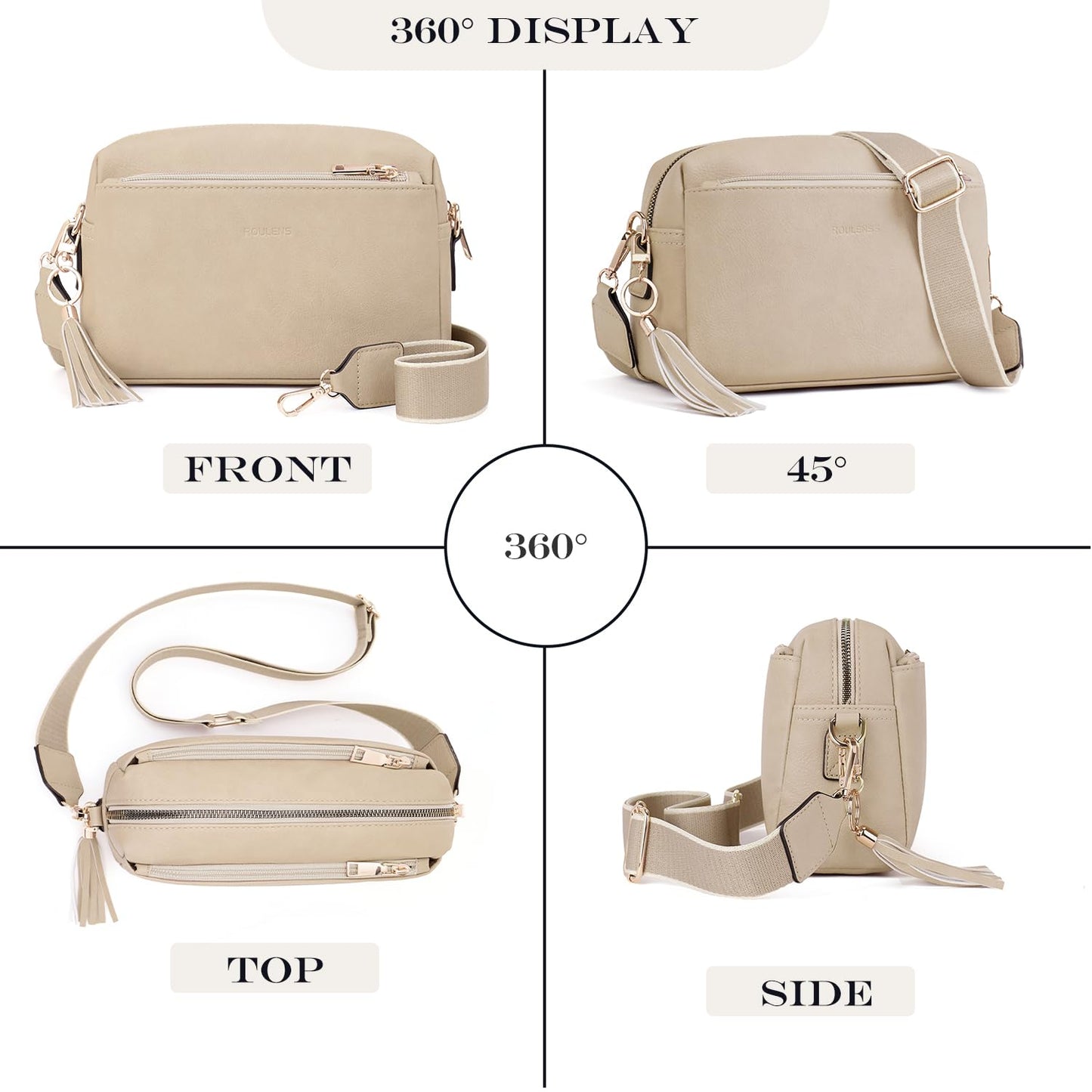 Triple Zip Small Crossbody Bag for women,Wide Strap Cell Phone Purse Shoulder Handbag Wallet with Credit Card Slots