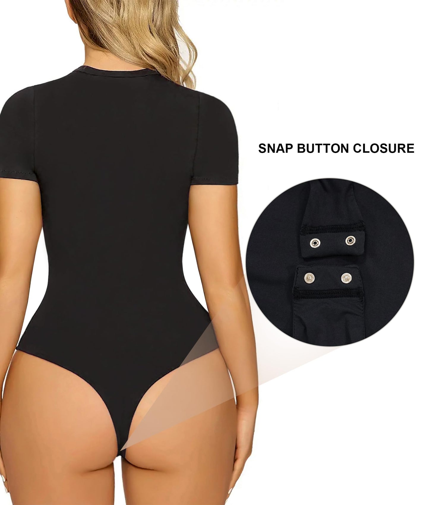 SHAPERX Women's Fit Everybody Bodysuit Soft Crew Neck T-shirt Body Suits with Thong Design
