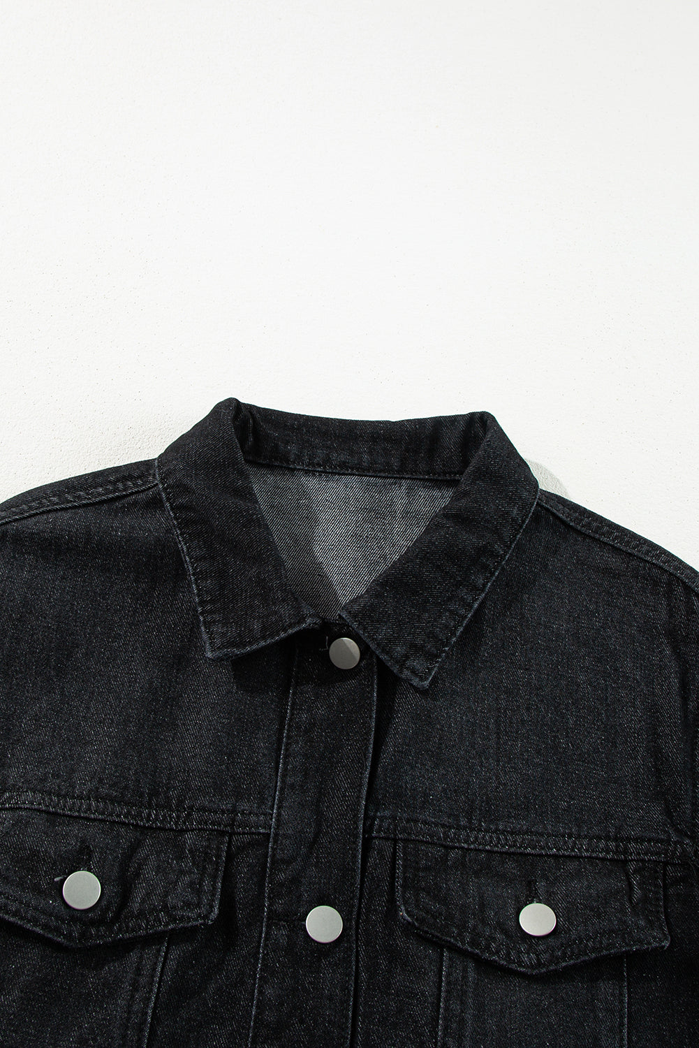 Peacock Blue Raw Edge Ruffled Short Sleeve Denim Jacket