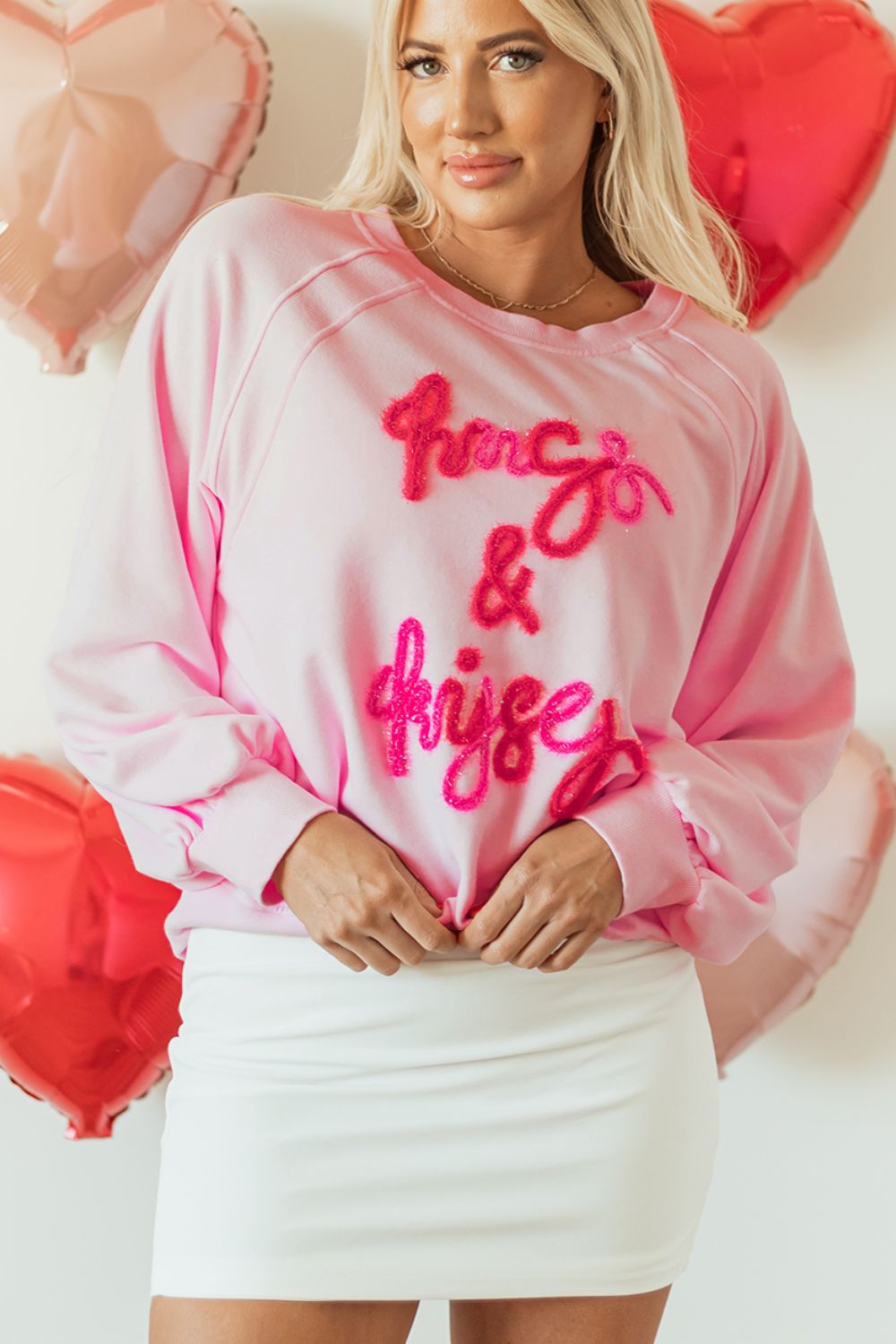 Valentine’s Day HUG AND KISSES Round Neck Sweatshirt