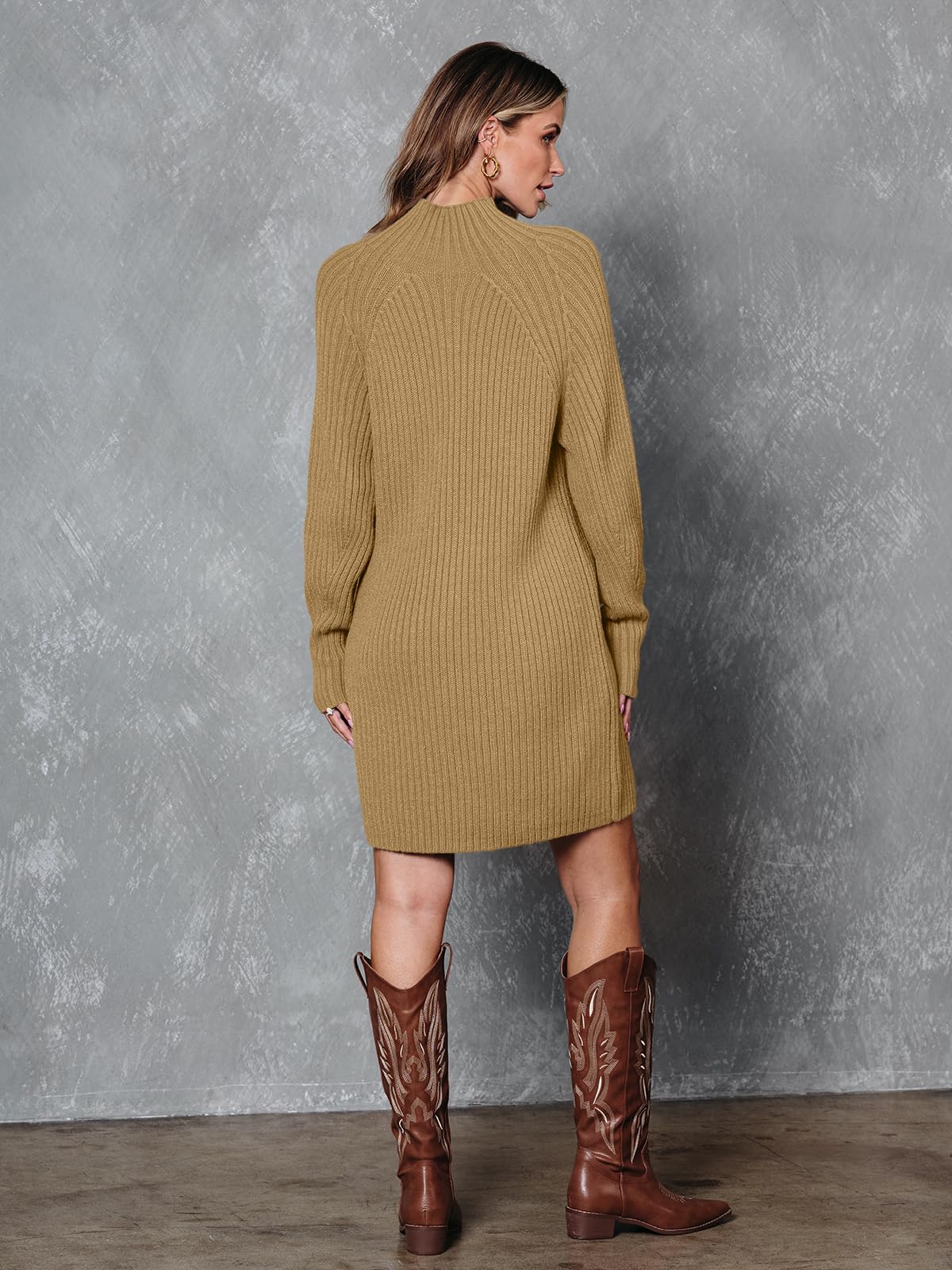 LILLUSORY Mock Neck Sweater Dress for Women Long Lantern Sleeve Oversized 2024 Fall Trendy Dress Ribbed Knit Sweater