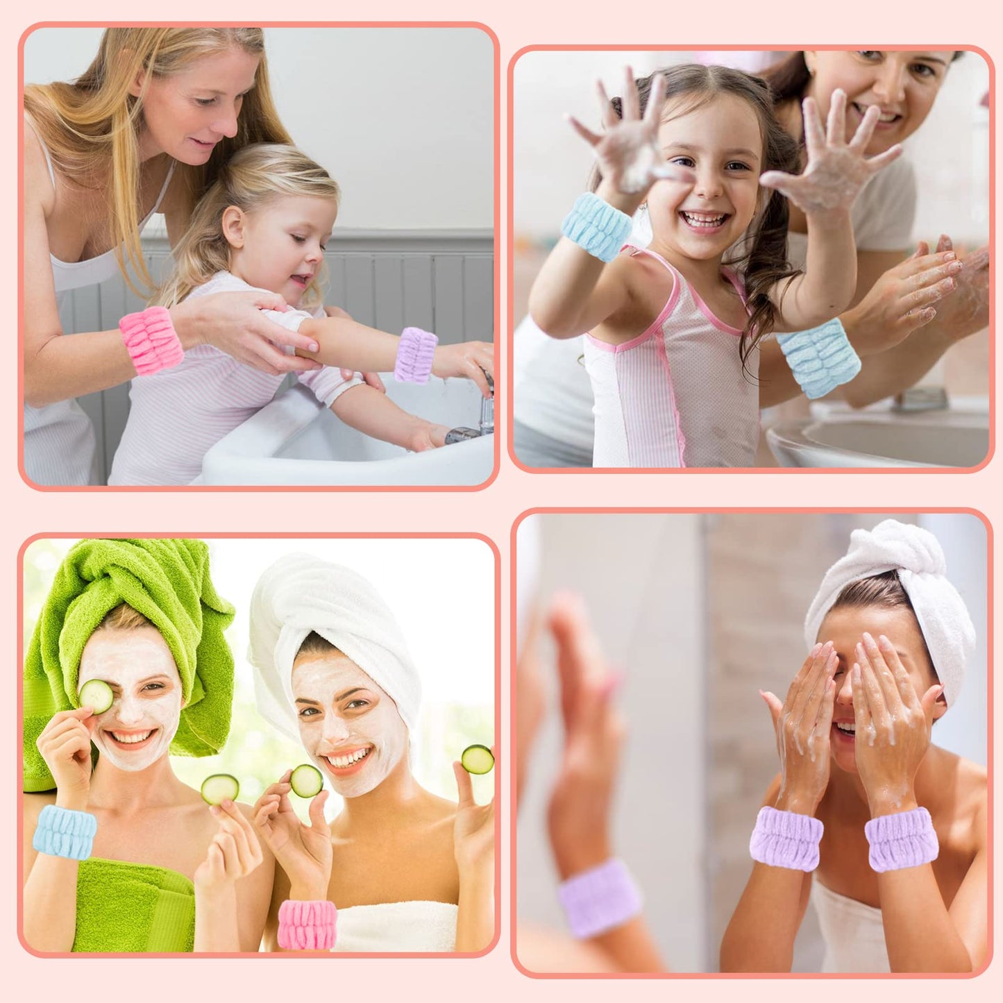 Microfiber Wrist Spa Wash Towel Bands - Absorbent Face Washing Sweatbands for Girls to Prevent Water from Spilling Down Arms, 6PCS