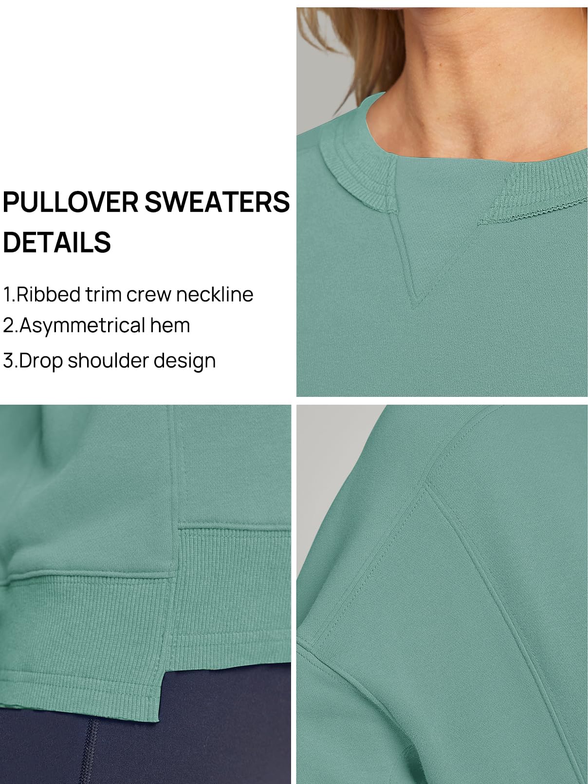 MEROKEETY Women's Oversized Cropped Sweatshirts Crewneck Fleece Workout Pullover Sweater Fall Outfits