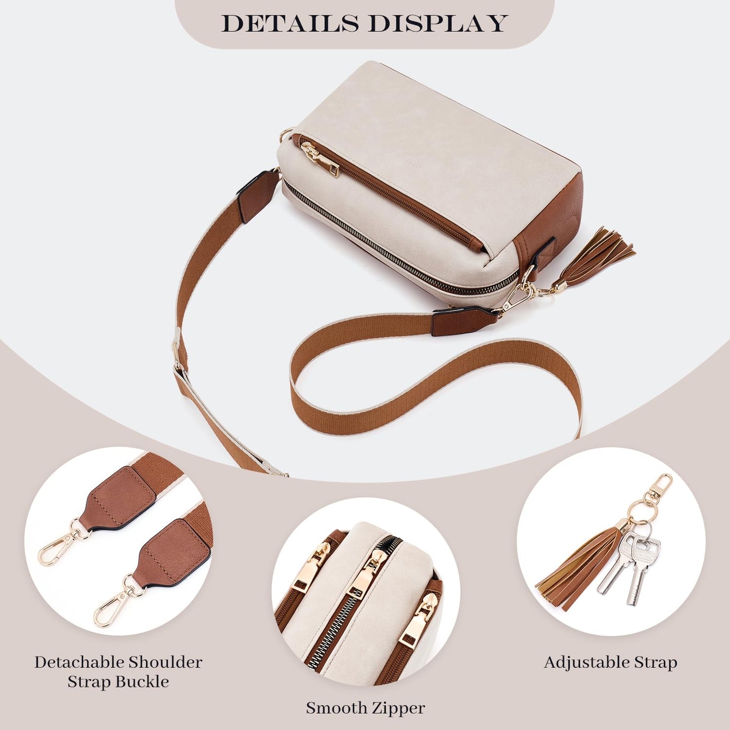 Triple Zip Small Crossbody Bag for women,Wide Strap Cell Phone Purse Shoulder Handbag Wallet with Credit Card Slots