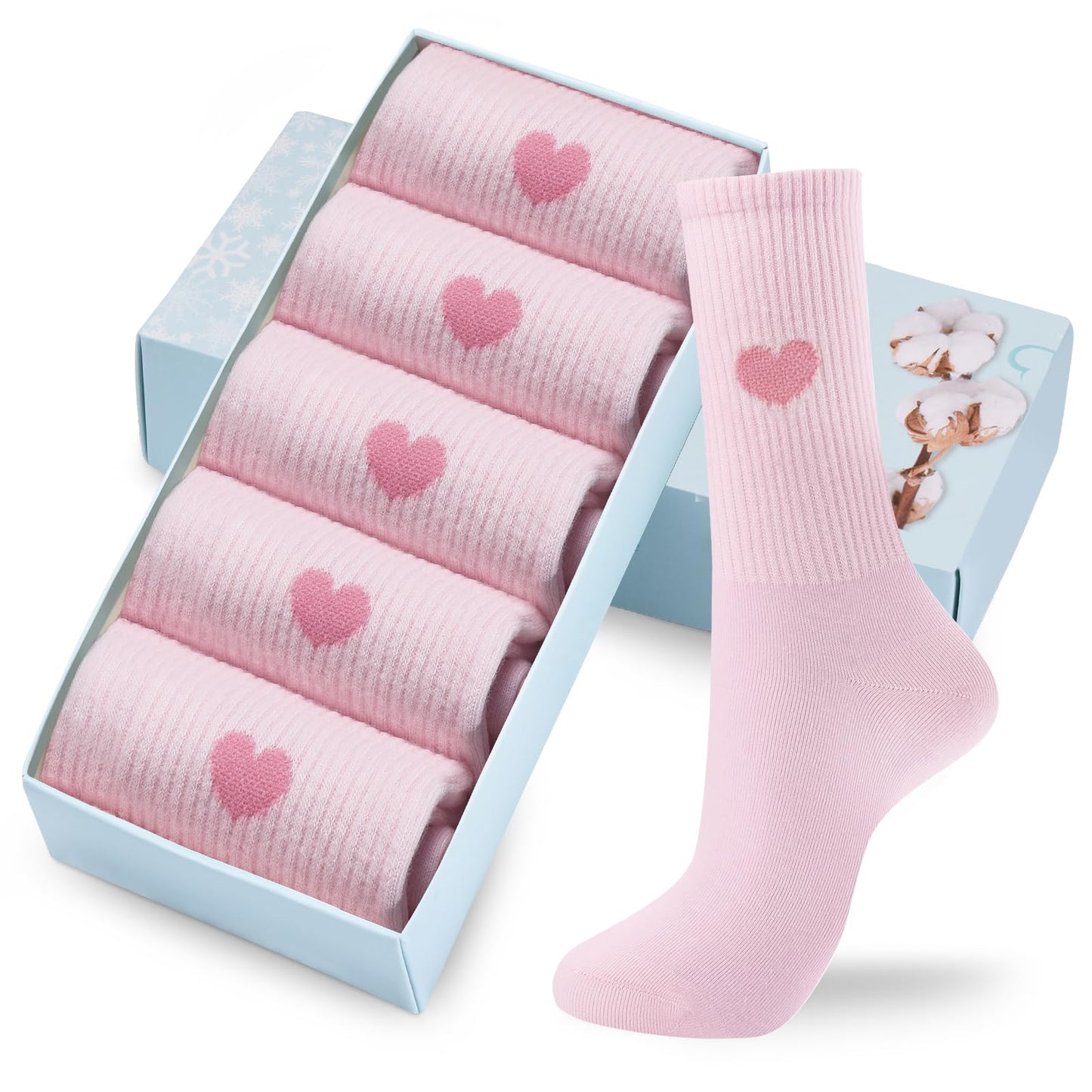 Corlap Women's Crew Calf Cotton Socks Long Fun Cute Heart Soft Dress Socks,Above Ankle High Casual Socks(5Pairs Gifts Box)