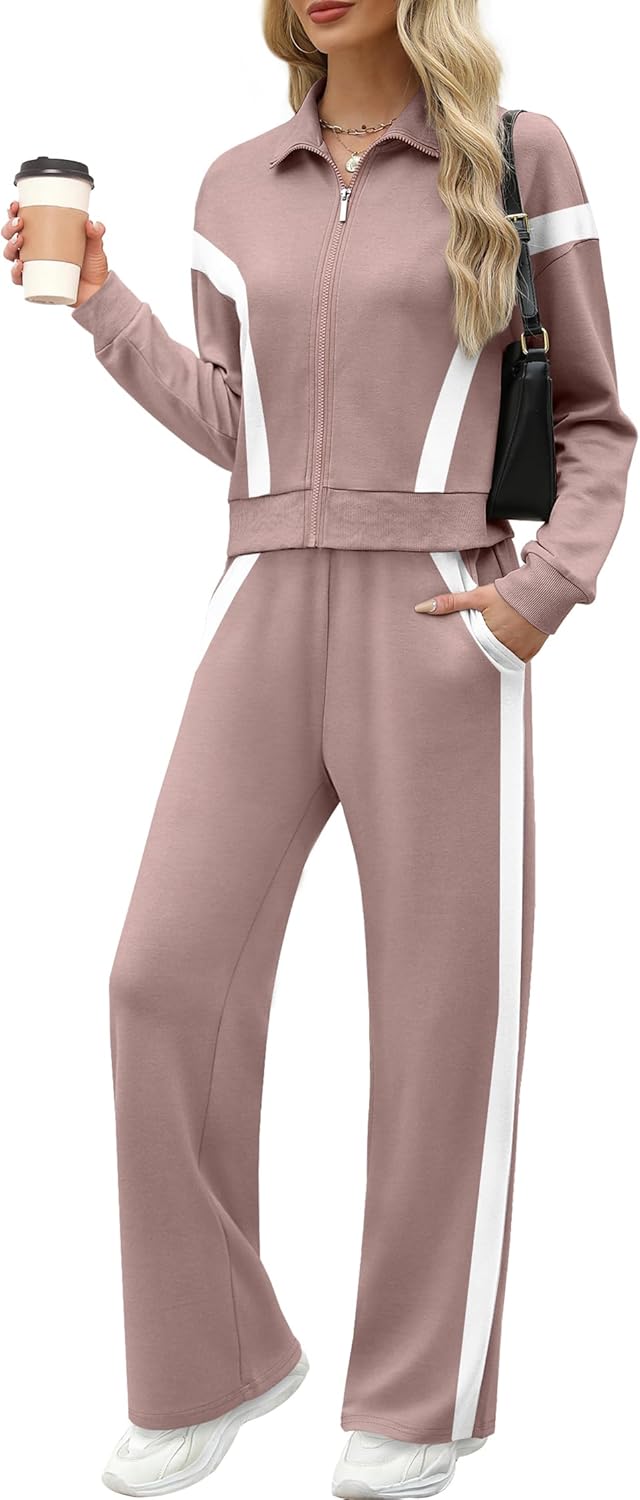 XIEERDUO Lounge Sets for Women 2024 Sweatsuit 2 Piece Outfits Sweatshirt Wide Leg Sweatpant Tracksuit Matching Set