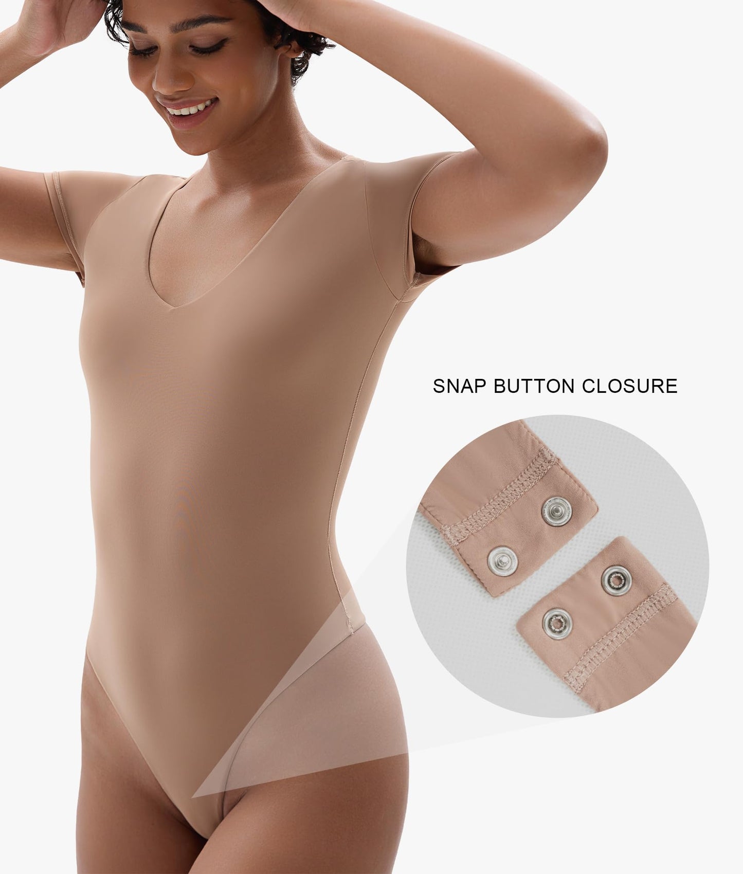 SHAPERX Women's Fit Everybody Bodysuit Soft Crew Neck T-shirt Body Suits with Thong Design