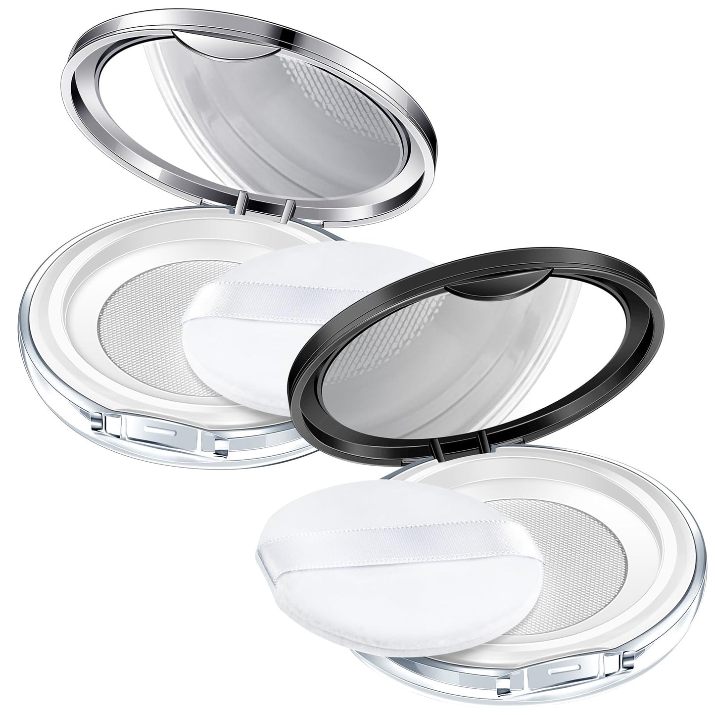 Cunhill 2 Pcs Loose Powder Container with Puff 0.17/0.7 oz Reusable Plastic Empty Powder Case Portable DIY Empty Makeup Powder Container with Mirror and Net Sifter(Pink, Silver)