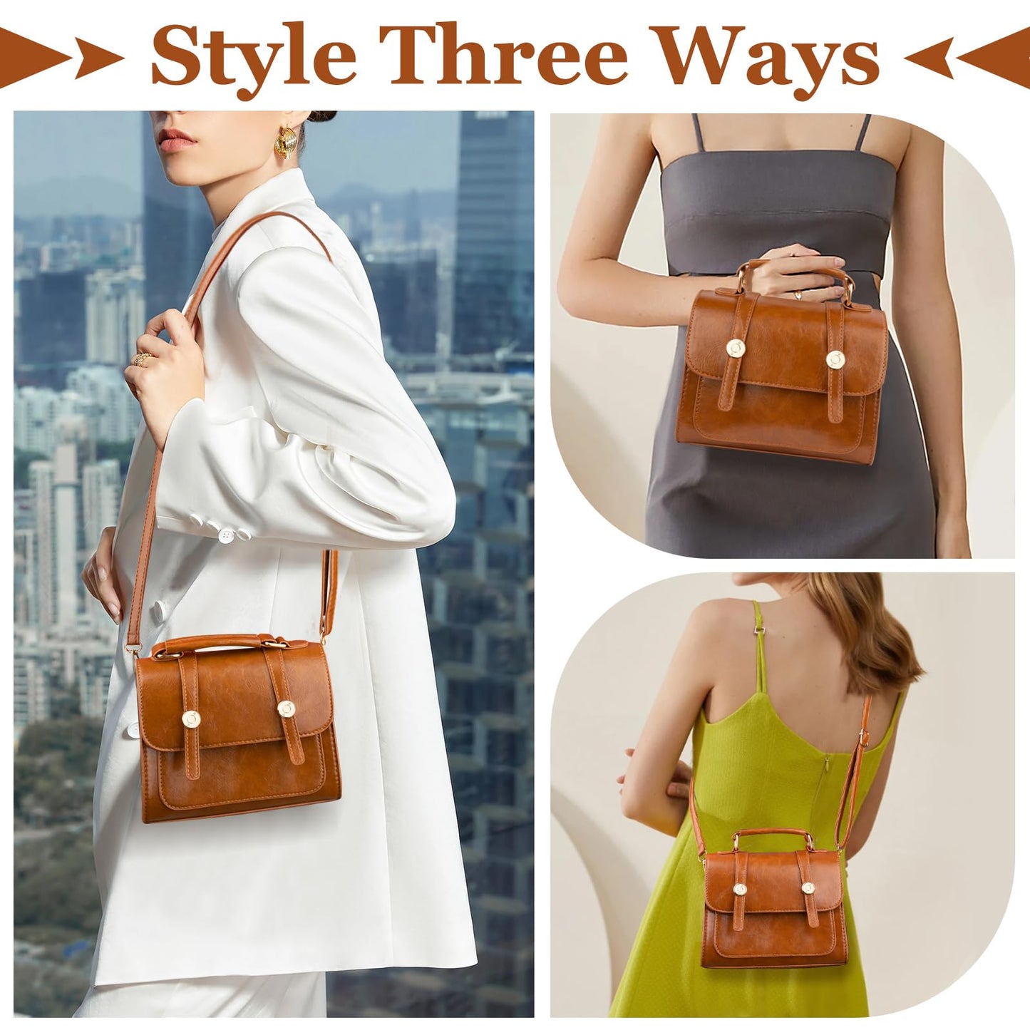 Shoulder Bag for Women, Cute PU Leather Small Purse Handbags, Retro Classic Tote Purses for Women with Removable Strap