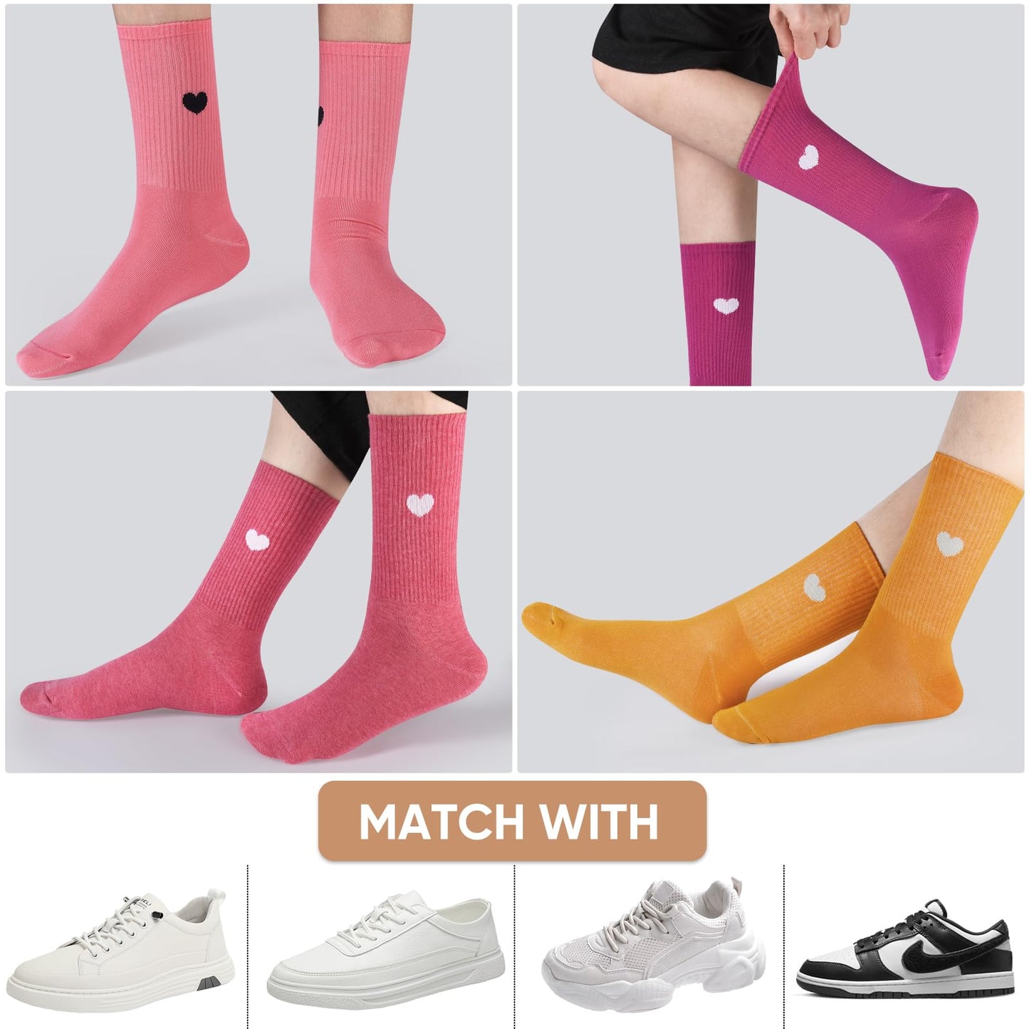 Corlap Women's Crew Calf Cotton Socks Long Fun Cute Heart Soft Dress Socks,Above Ankle High Casual Socks(5Pairs Gifts Box)