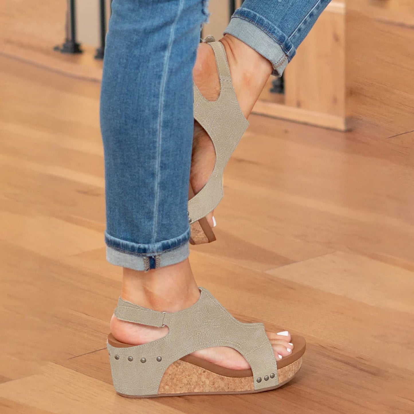 Wedge Sandals for Women Dressy Summer, Womens Open Toe Espadrilles Platform Sandals Buckle Ankle Strap Wedge Sandals Leather Sandals Casual Low Wedges Walking Strappy Slip on Sandals (A-Coffee, 9.5)