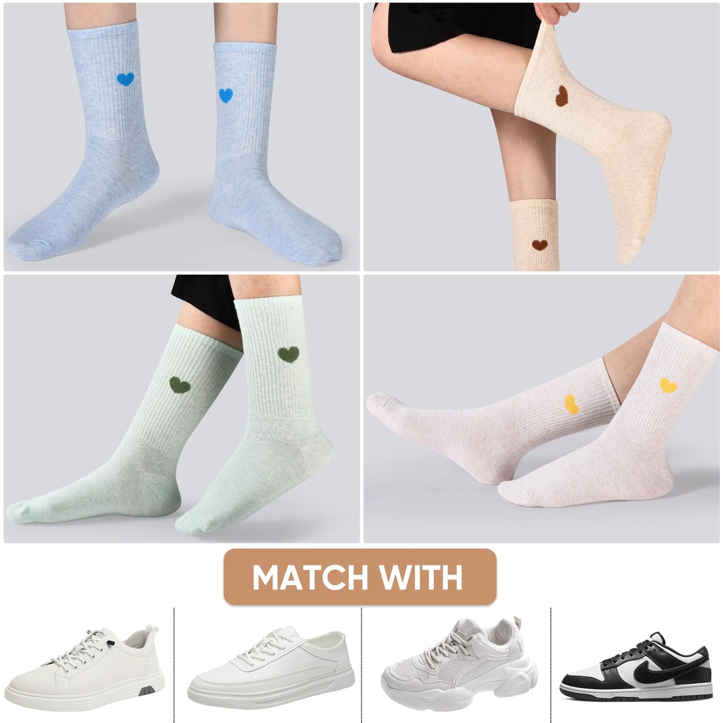 Corlap Women's Crew Calf Cotton Socks Long Fun Cute Heart Soft Dress Socks,Above Ankle High Casual Socks(5Pairs Gifts Box)