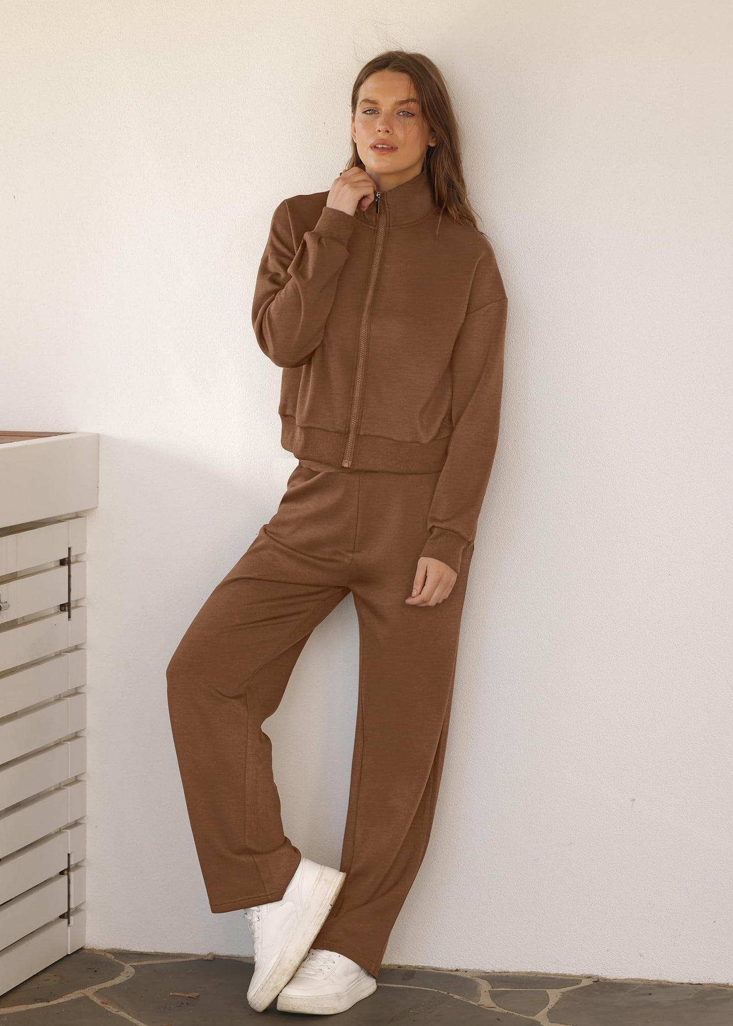XIEERDUO Lounge Sets for Women 2024 Sweatsuit 2 Piece Outfits Sweatshirt Wide Leg Sweatpant Tracksuit Matching Set