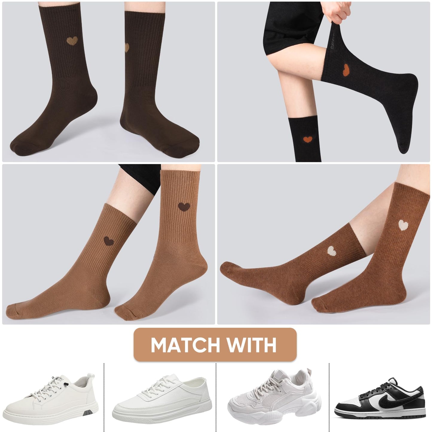 Corlap Women's Crew Calf Cotton Socks Long Fun Cute Heart Soft Dress Socks,Above Ankle High Casual Socks(5Pairs Gifts Box)