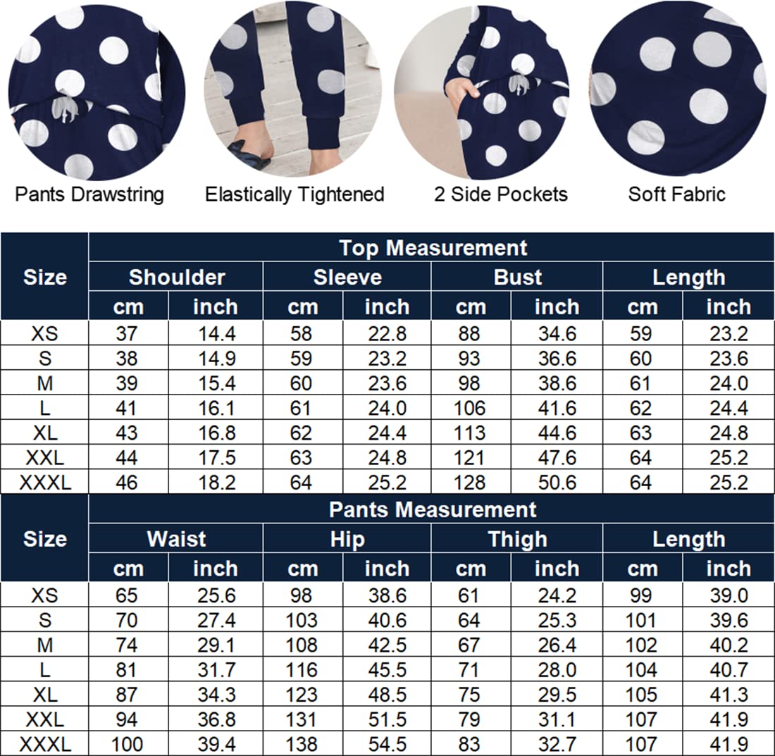 Ekouaer Pajamas Women's Long Sleeve Pj Set Soft 2 Piece Loungewear Sleepwear with Jogger Pants XS-3XL