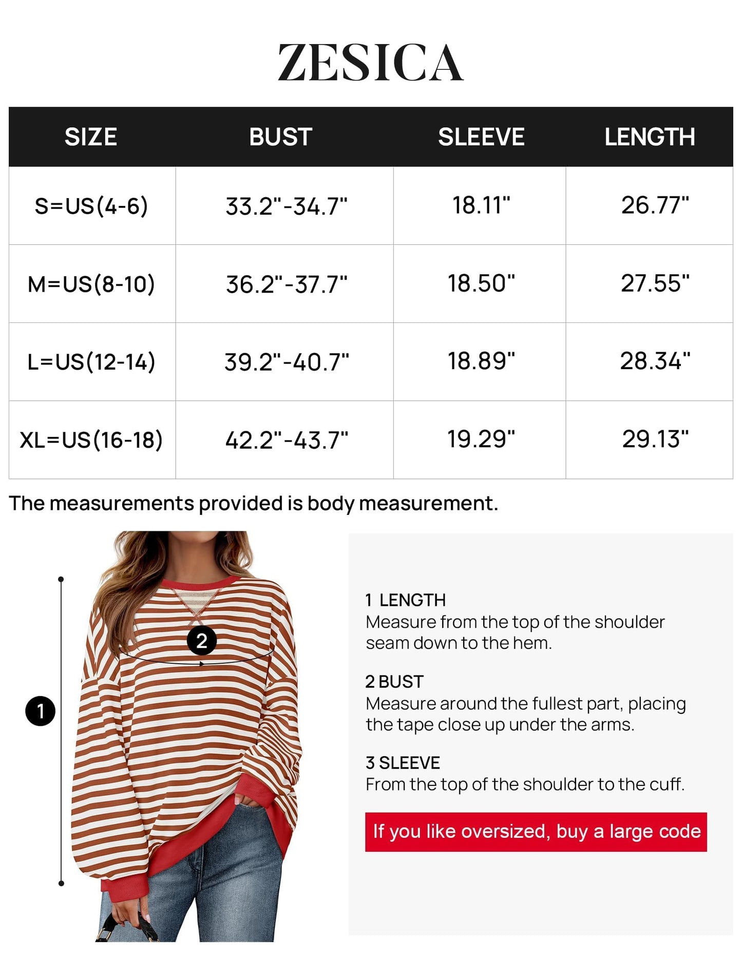 ZESICA Womens Casual Striped Pullover Tops Long Sleeve Shirts Crewneck Oversized Sweatshirts 2024 Fall Clothes