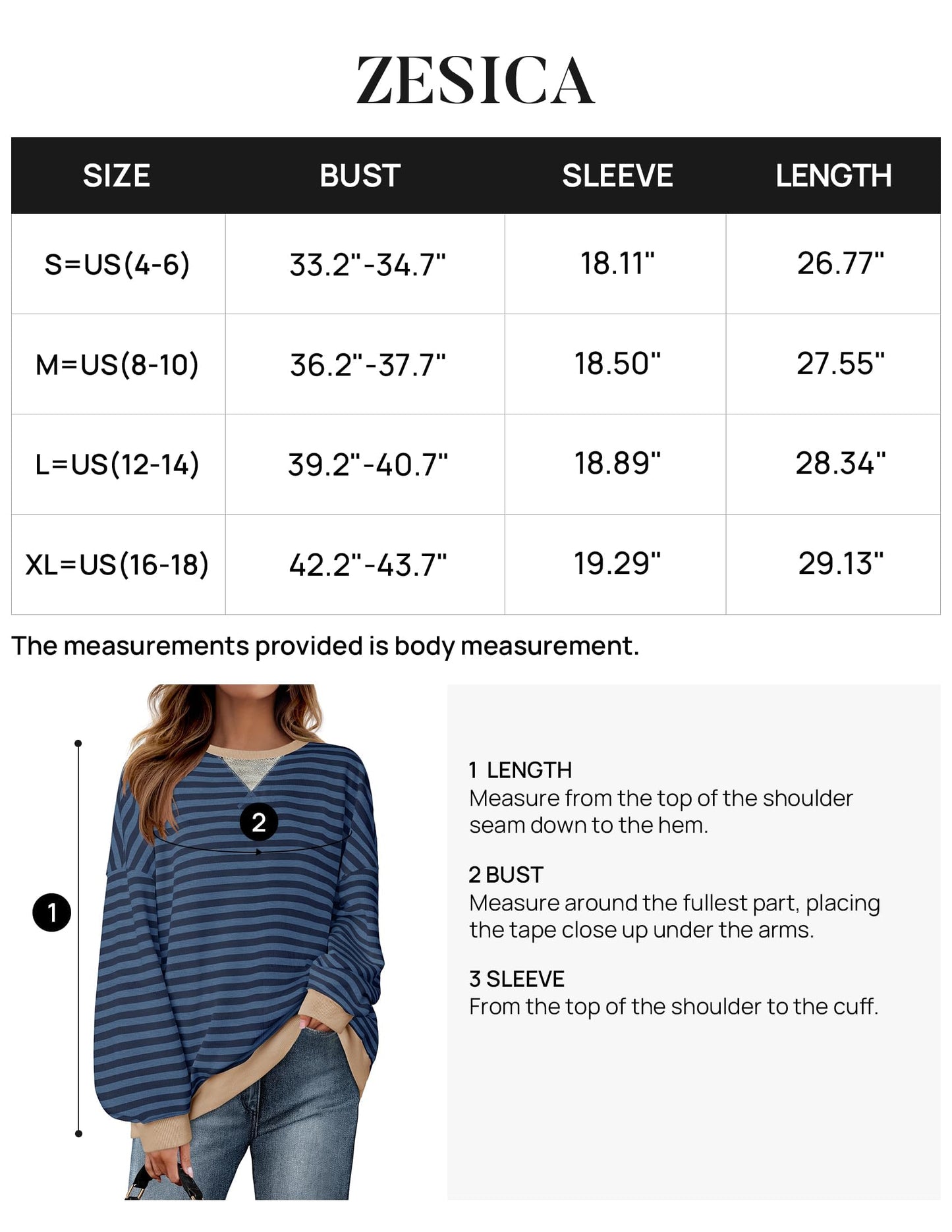 ZESICA Womens Casual Striped Pullover Tops Long Sleeve Shirts Crewneck Oversized Sweatshirts 2024 Fall Clothes