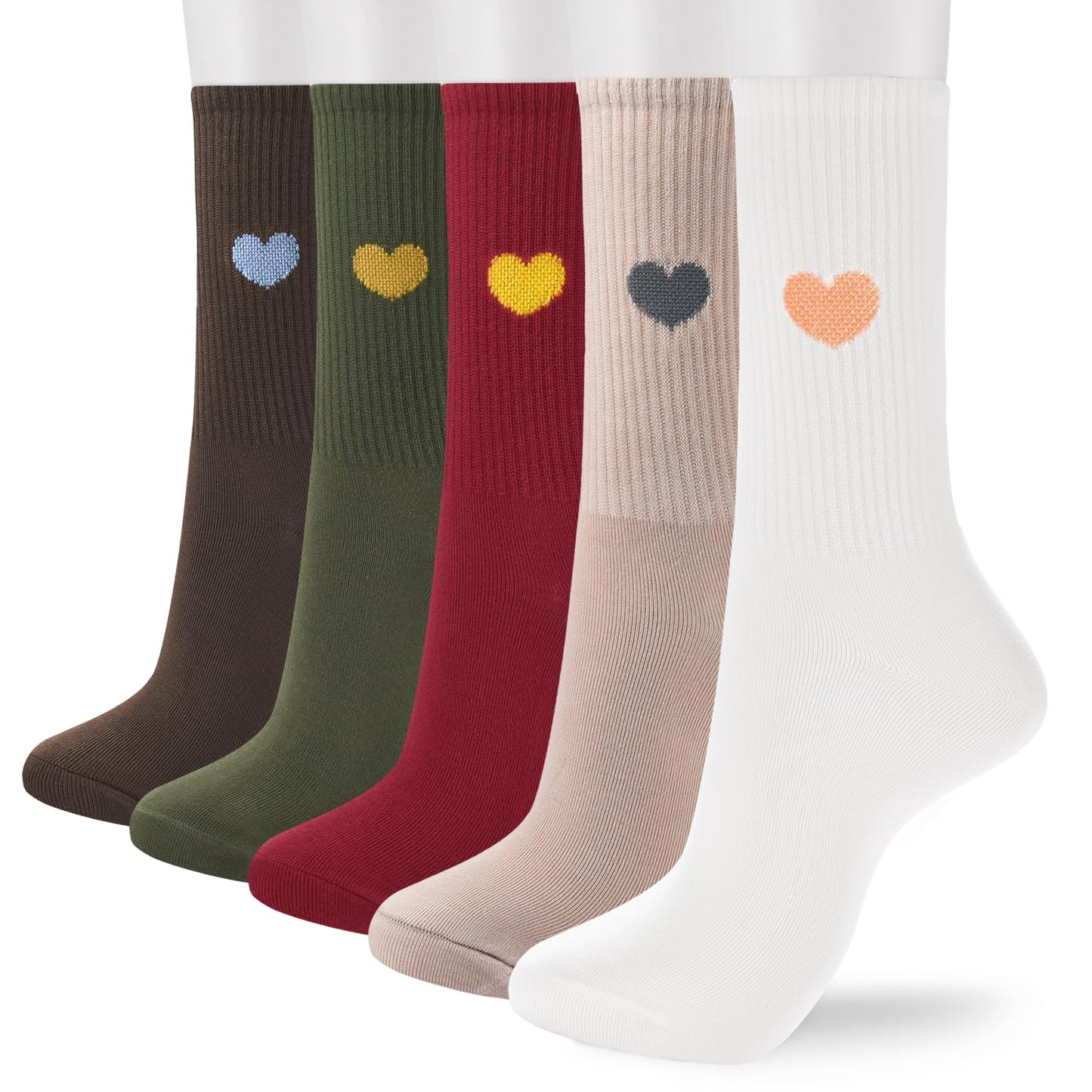 Corlap Women's Crew Calf Cotton Socks Long Fun Cute Heart Soft Dress Socks,Above Ankle High Casual Socks(5Pairs Gifts Box)