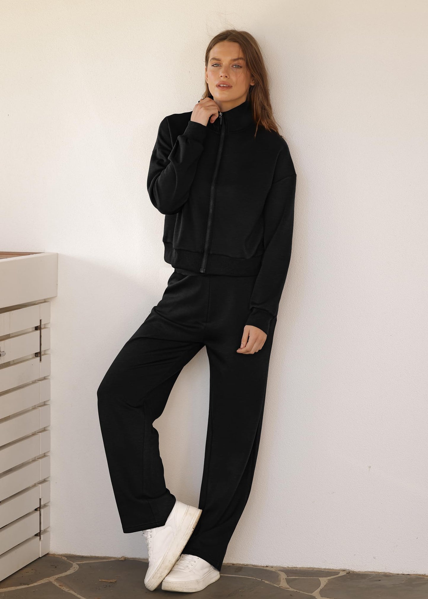 XIEERDUO Lounge Sets for Women 2024 Sweatsuit 2 Piece Outfits Sweatshirt Wide Leg Sweatpant Tracksuit Matching Set