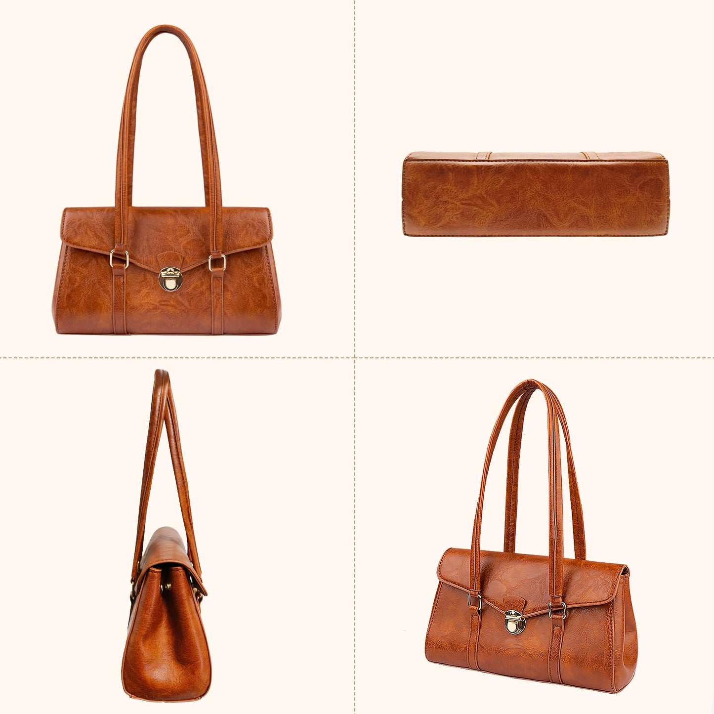 Shoulder Bag for Women, Cute PU Leather Small Purse Handbags, Retro Classic Tote Purses for Women with Removable Strap