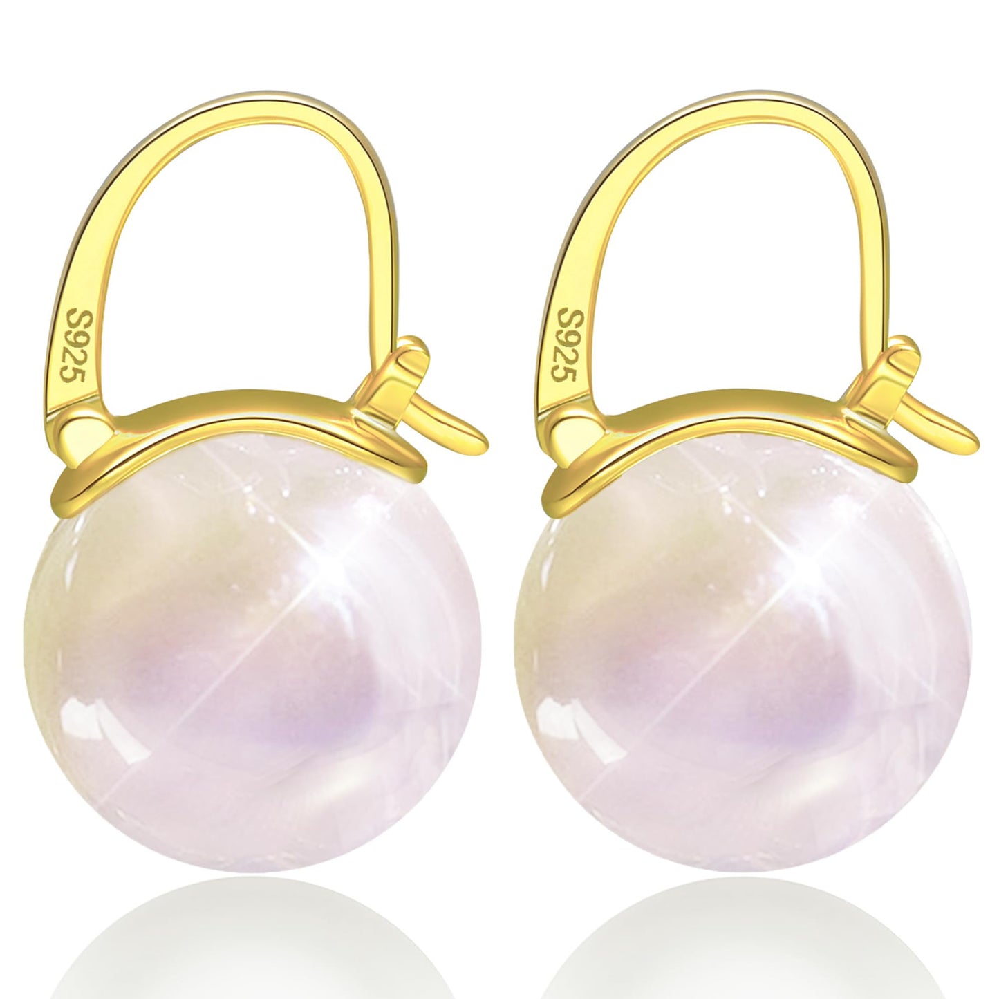 Pearl Earrings for Women Trendy, 14mm 925 Sterling Silver Pearl Drop Earrings Fashion, 18K Gold Plated Hypoallergenic Large Shell Pearl Hoop Earring Dangle Jewelry for Wedding Gift