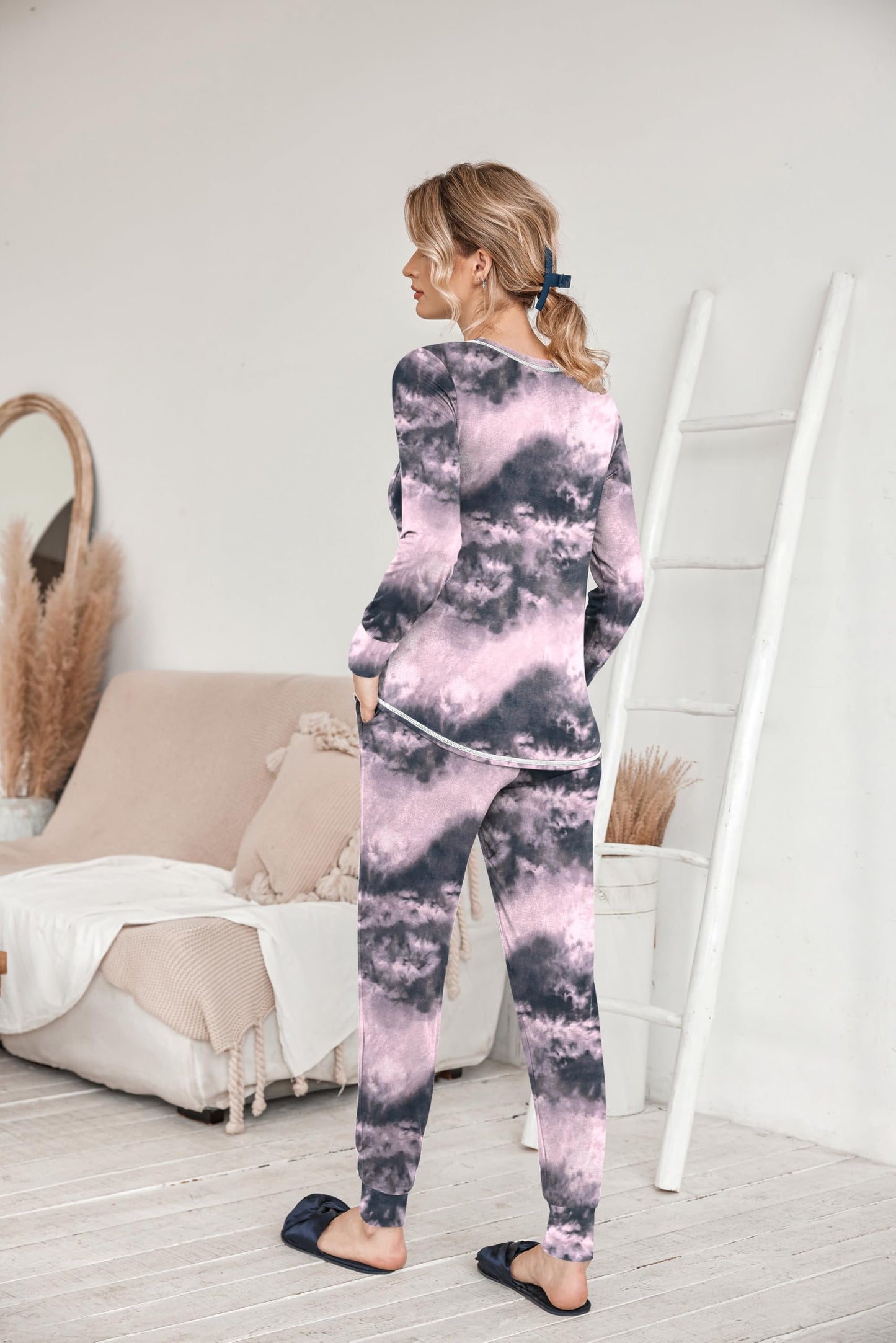 Ekouaer Pajamas Women's Long Sleeve Pj Set Soft 2 Piece Loungewear Sleepwear with Jogger Pants XS-3XL