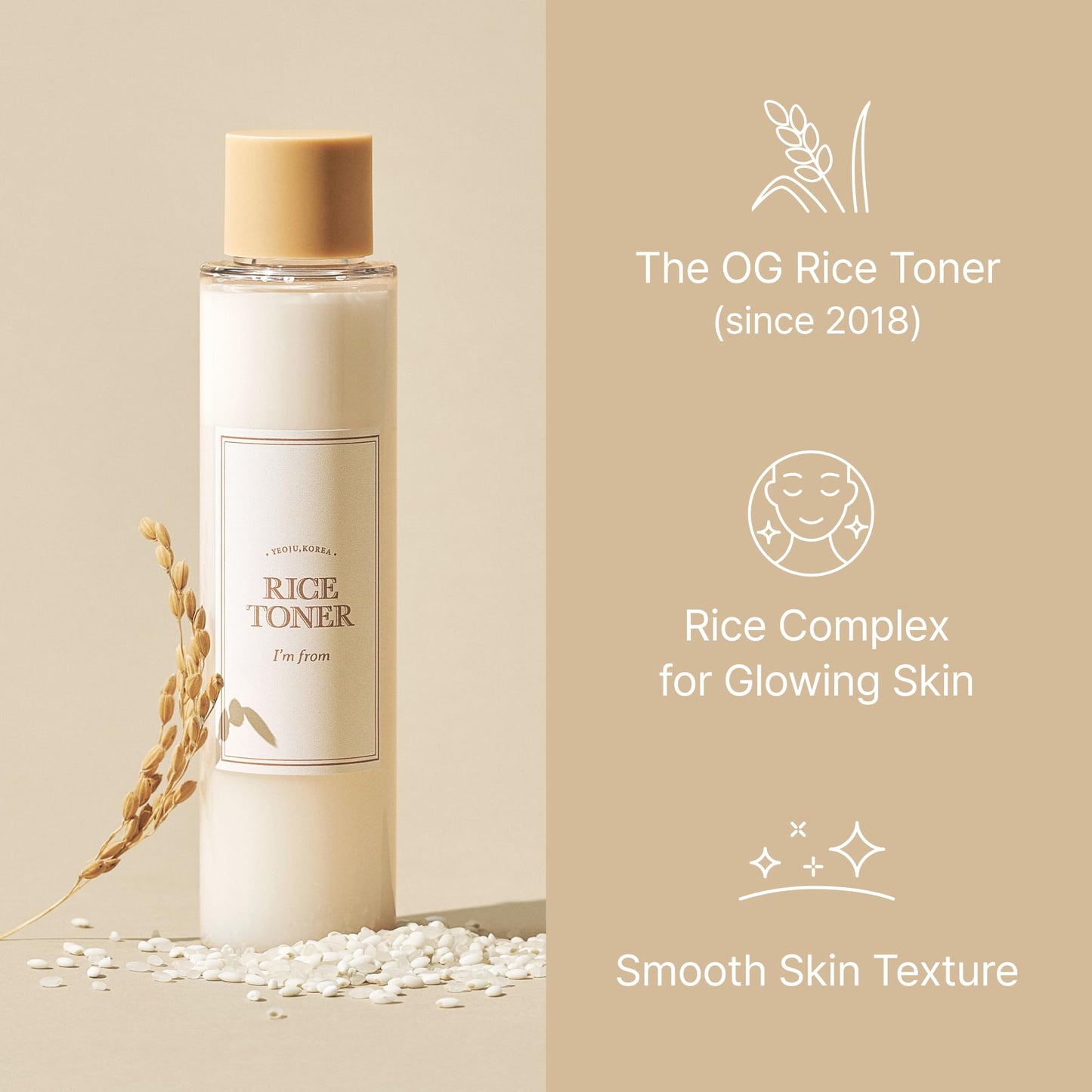 I'm from Rice Toner, Milky Toner for Glowing Skin, 77.78% Korean Rice, Glow Essence with Niacinamide, Hydrating for Dry, Dull, Combination Skin, Vegan, Fragrance Free, Glass Skin 5.07 Fl Oz