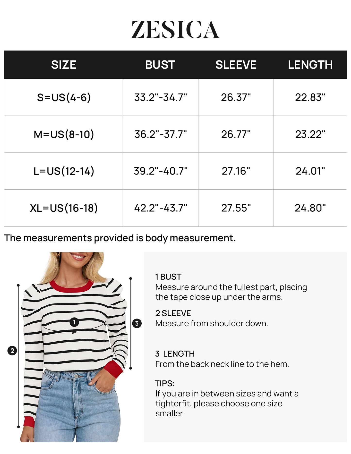 ZESICA Women's Striped Puff Long Sleeve Tops Fall Crewneck Ribbed Knit Casual Pullover Sweaters