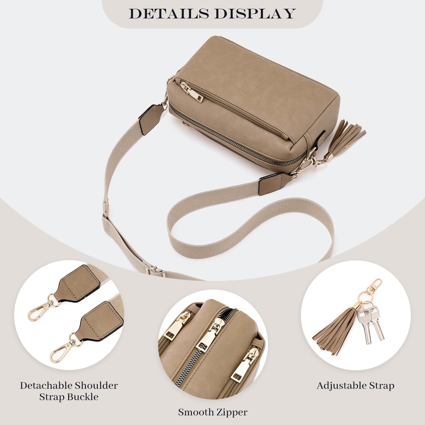 Triple Zip Small Crossbody Bag for women,Wide Strap Cell Phone Purse Shoulder Handbag Wallet with Credit Card Slots