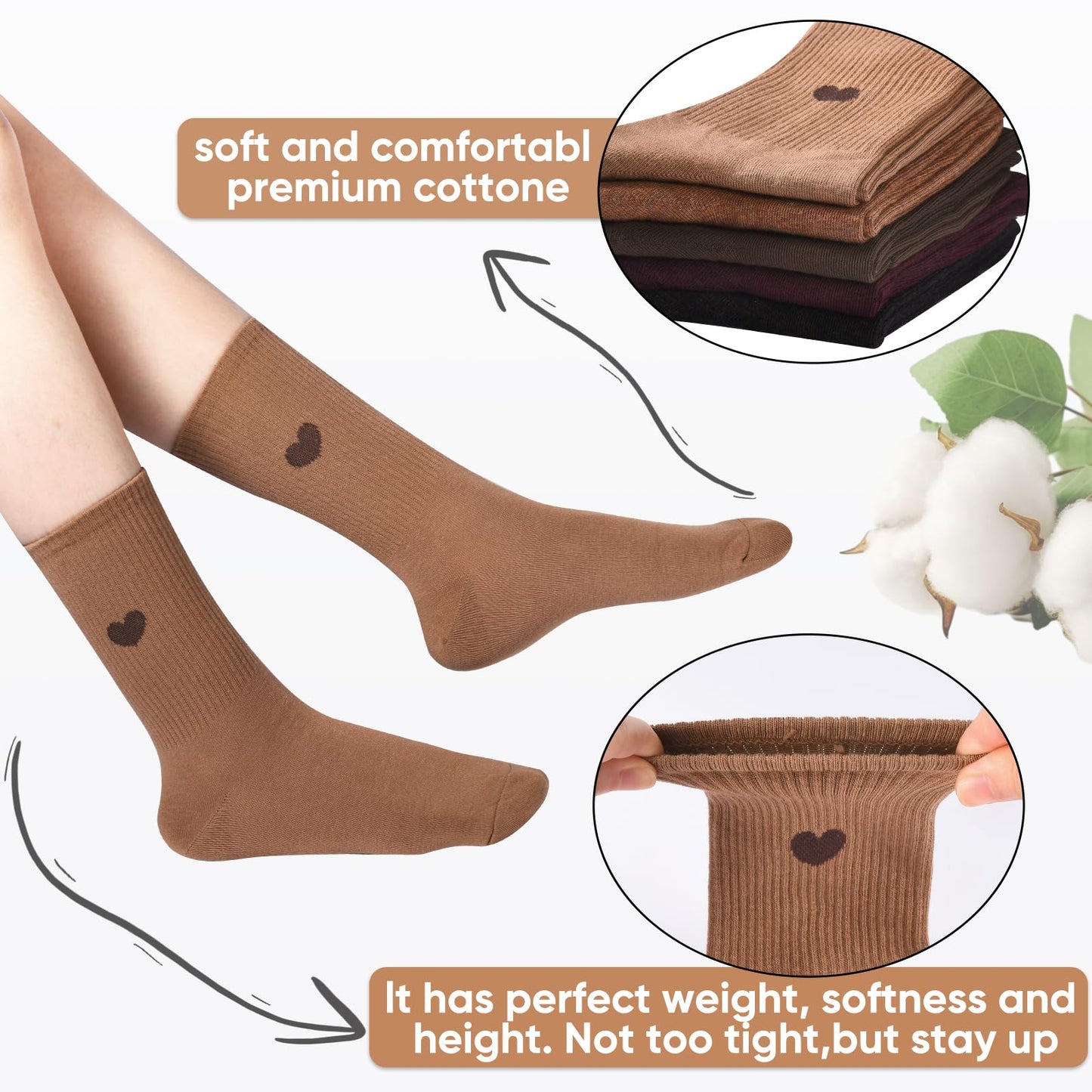Corlap Women's Crew Calf Cotton Socks Long Fun Cute Heart Soft Dress Socks,Above Ankle High Casual Socks(5Pairs Gifts Box)