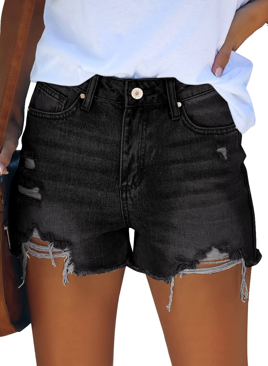 GRAPENT Women's High Waisted Ripped Stretchy Denim Hot Short Summer Jean Shorts