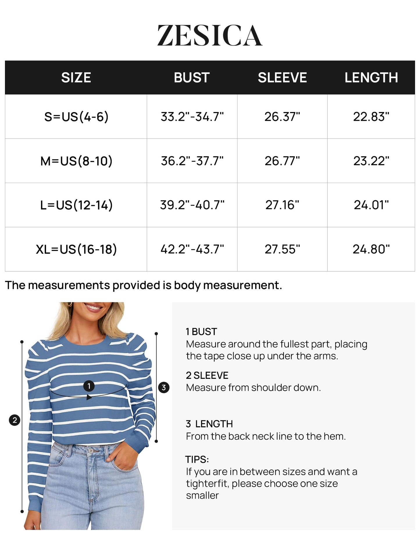 ZESICA Women's Striped Puff Long Sleeve Tops Fall Crewneck Ribbed Knit Casual Pullover Sweaters