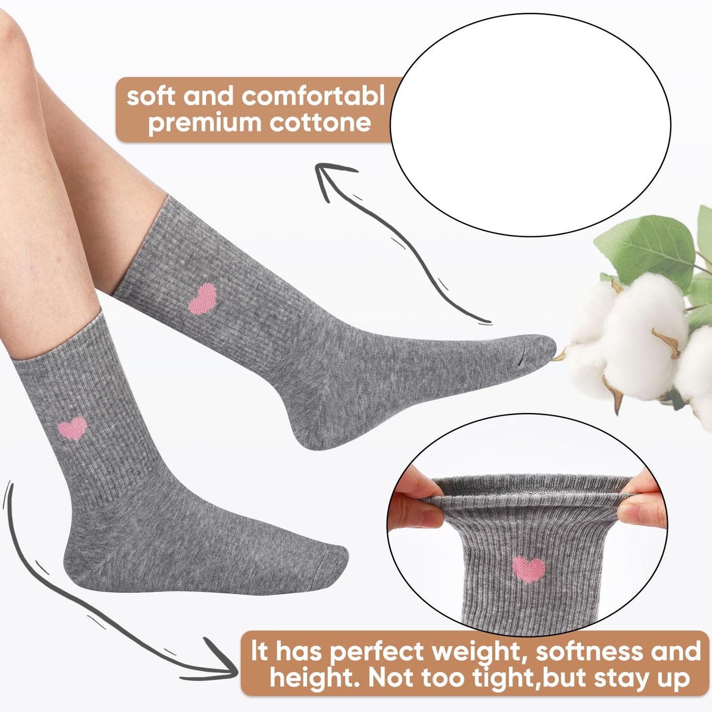Corlap Women's Crew Calf Cotton Socks Long Fun Cute Heart Soft Dress Socks,Above Ankle High Casual Socks(5Pairs Gifts Box)
