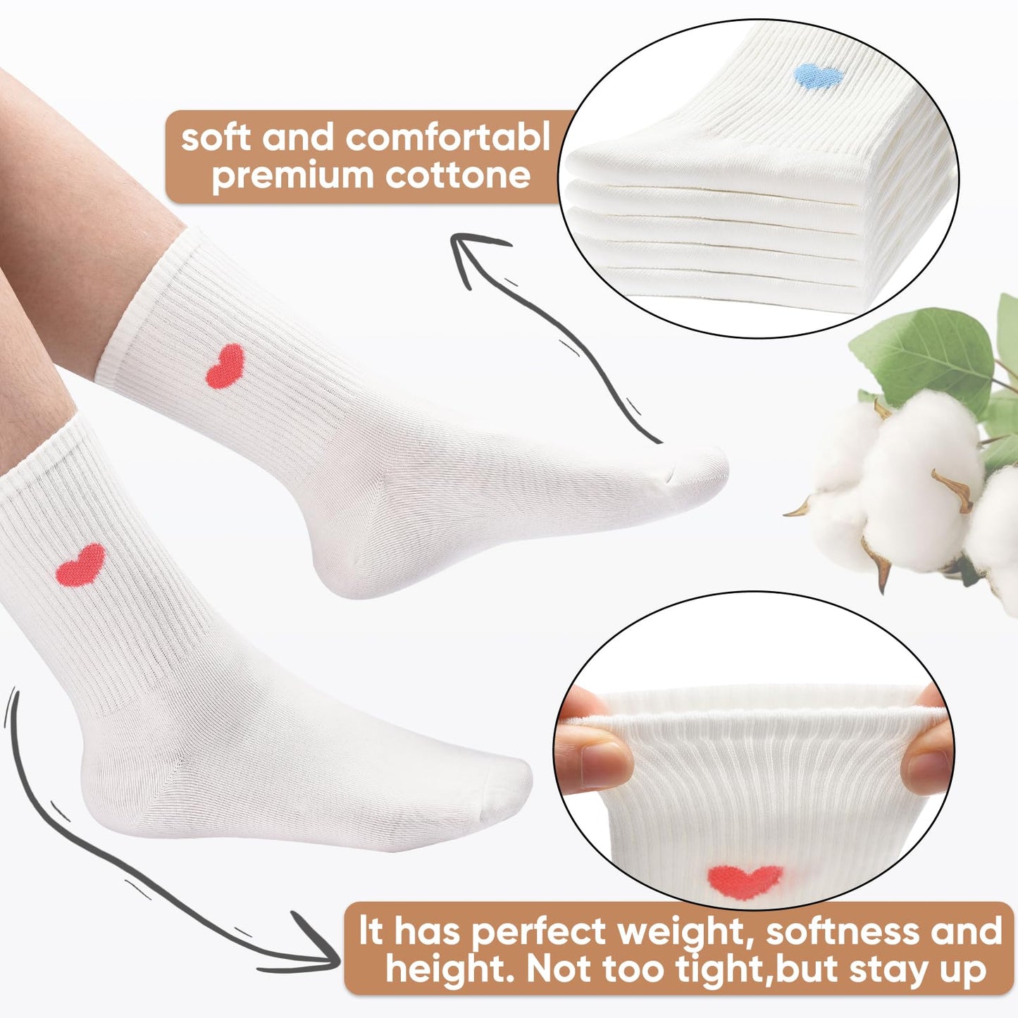 Corlap Women's Crew Calf Cotton Socks Long Fun Cute Heart Soft Dress Socks,Above Ankle High Casual Socks(5Pairs Gifts Box)