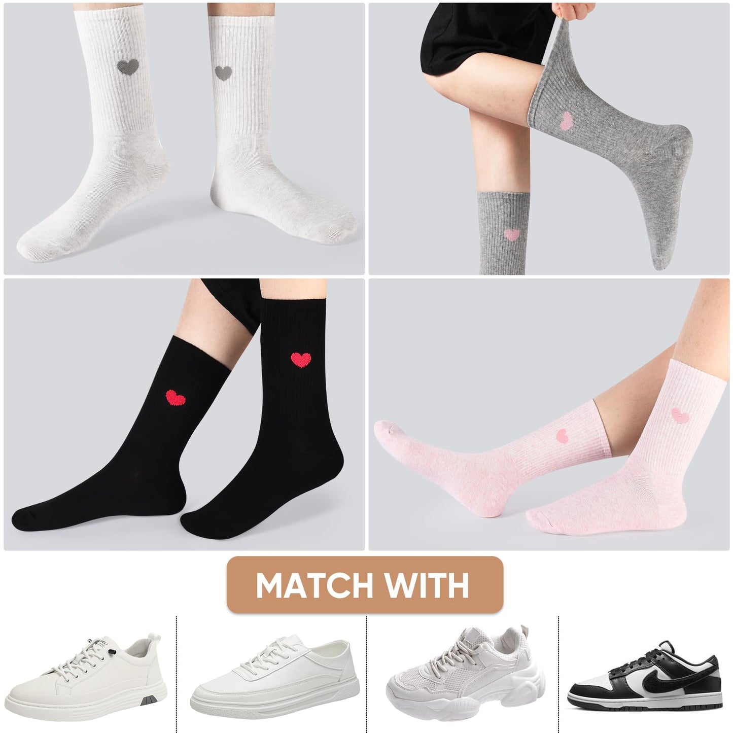 Corlap Women's Crew Calf Cotton Socks Long Fun Cute Heart Soft Dress Socks,Above Ankle High Casual Socks(5Pairs Gifts Box)