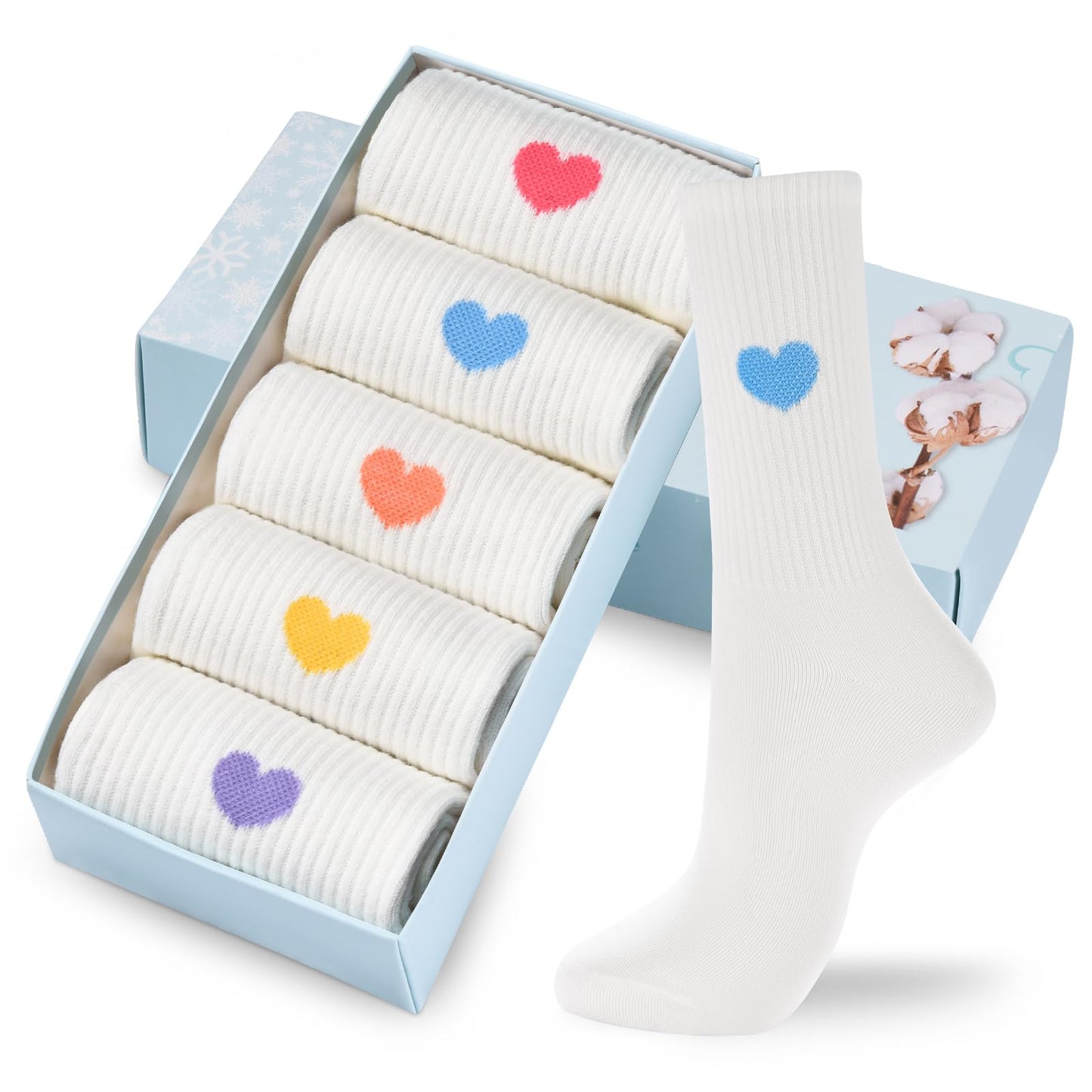 Corlap Women's Crew Calf Cotton Socks Long Fun Cute Heart Soft Dress Socks,Above Ankle High Casual Socks(5Pairs Gifts Box)