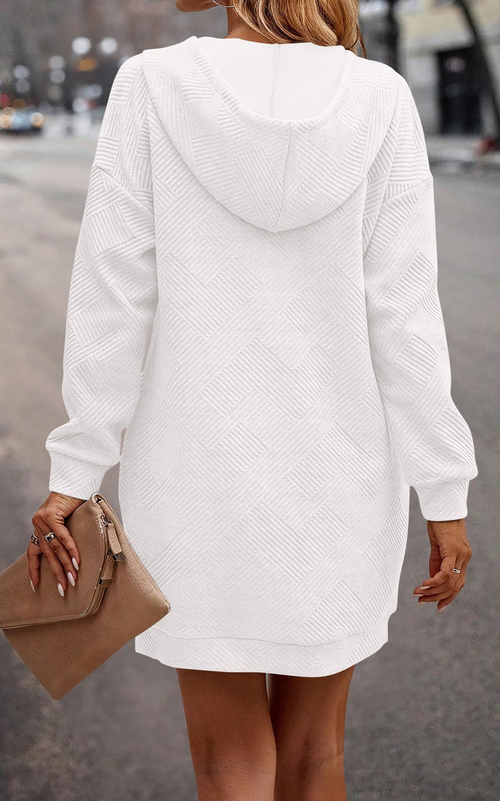 PRETTYGARDEN Long Sleeve Hoodies Dress 2024 Fall Trendy Texture Sweatshirts Outfits Button Hooded Dresses With Pockets