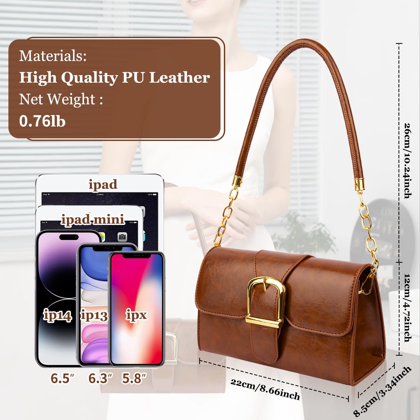 Shoulder Bag for Women, Cute PU Leather Small Purse Handbags, Retro Classic Tote Purses for Women with Removable Strap