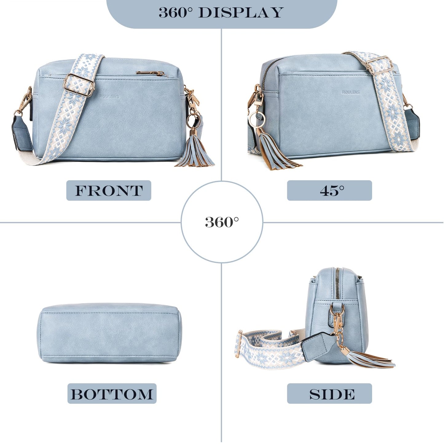 Triple Zip Small Crossbody Bag for women,Wide Strap Cell Phone Purse Shoulder Handbag Wallet with Credit Card Slots