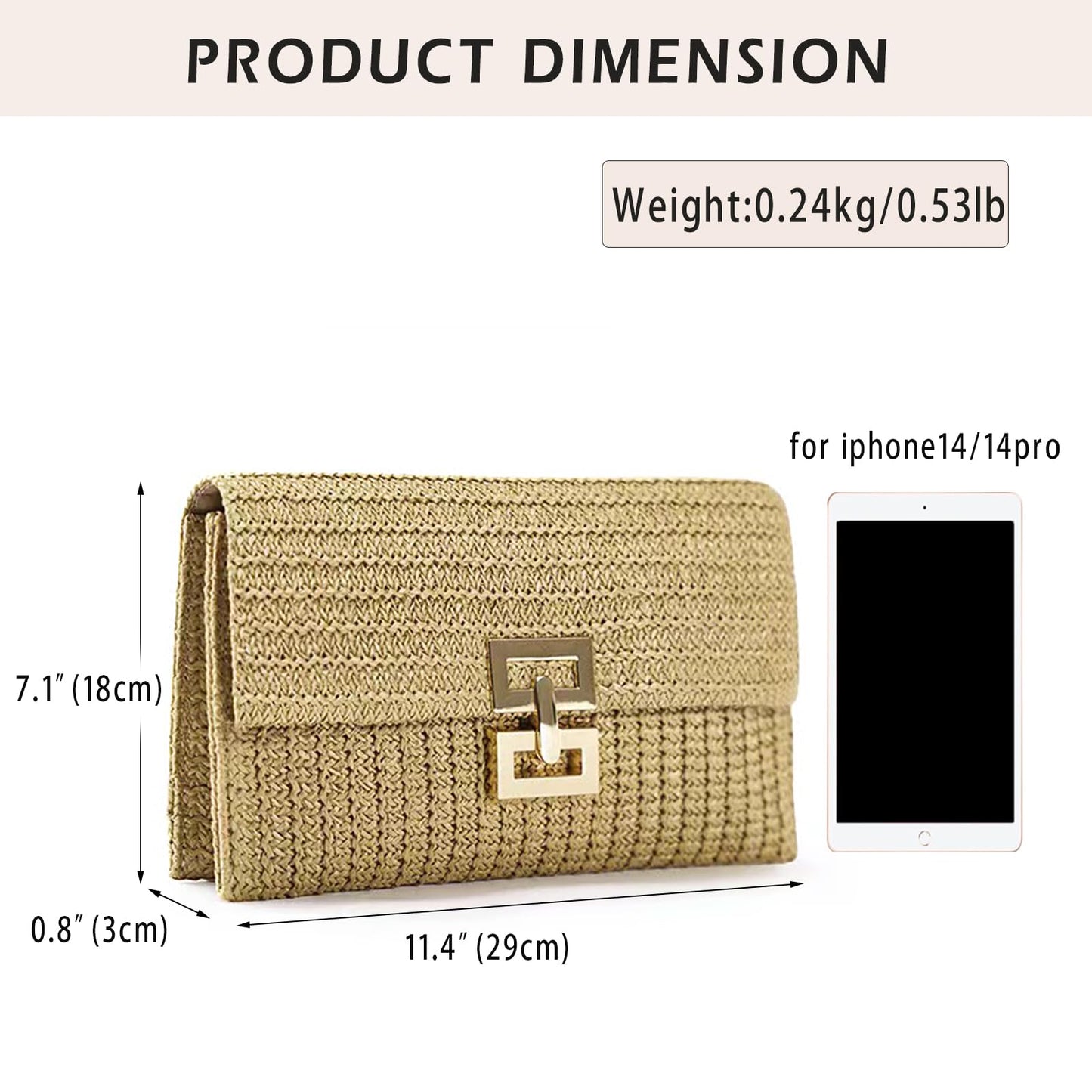 Rattan Clutch Purse for Women,Summer Straw Woven Beach Woven Bag Wicker Raffia Envelope Evening Clutch for Wedding